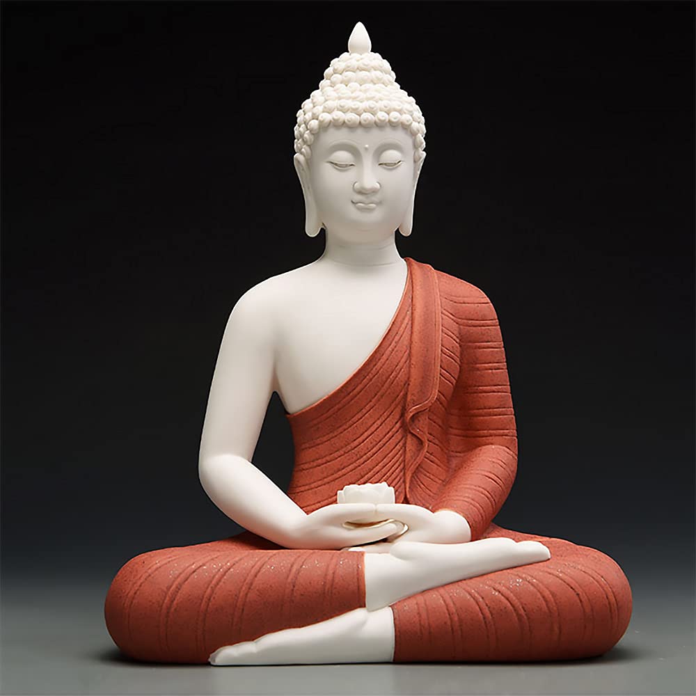 12 Inch Ceramic Buddha Statue - Handcrafted Sitting Meditating Buddha Figurine for Home, Office & Garden Decor | Indoor/Outdoor Use | Perfect for Meditation Spaces, Zen Gardens & Asian-Inspired Interiors (Red)