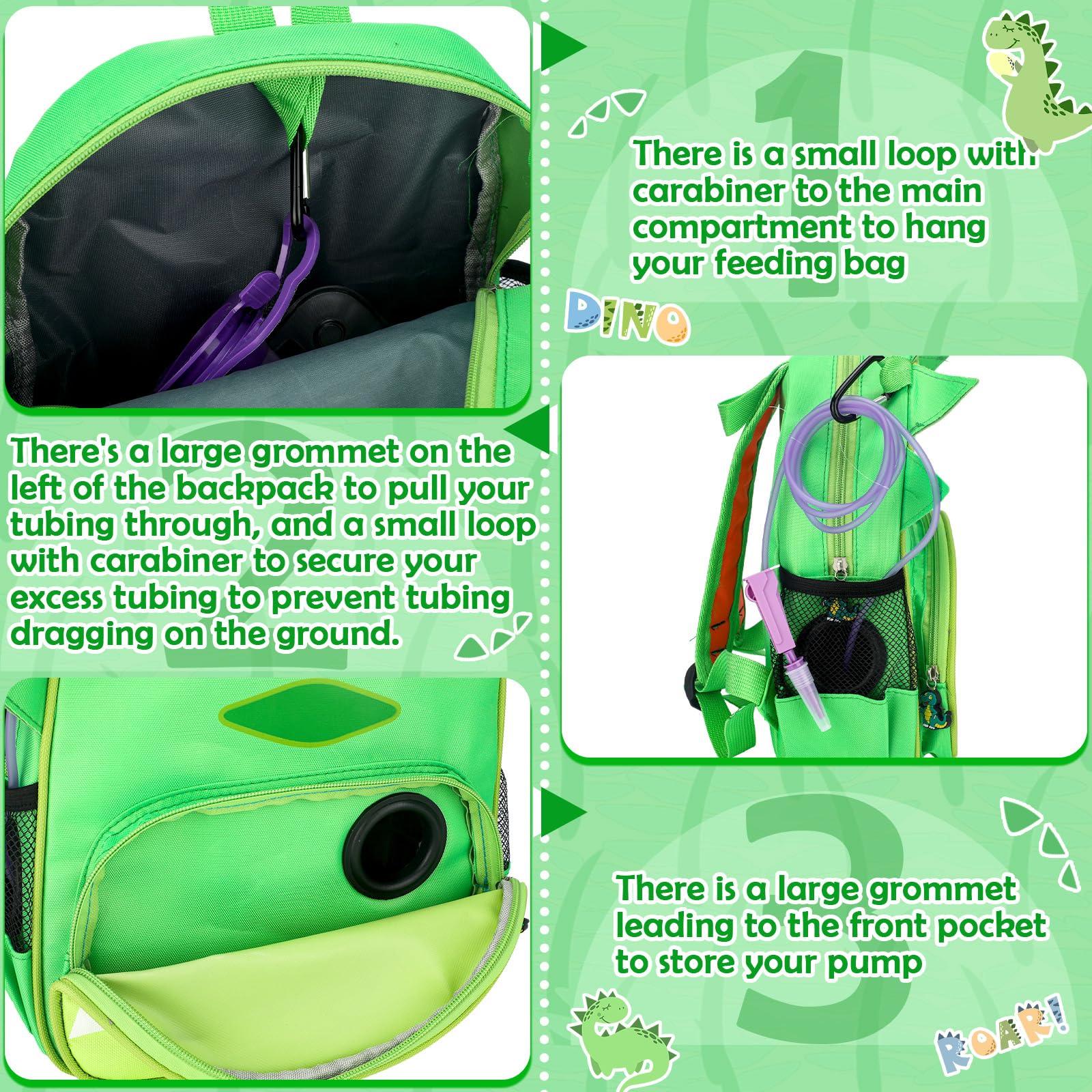 G Tube Backpack for Enteral Feeding Pump - Dinosaur Print, Portable Medical Bag for Kids & Adults