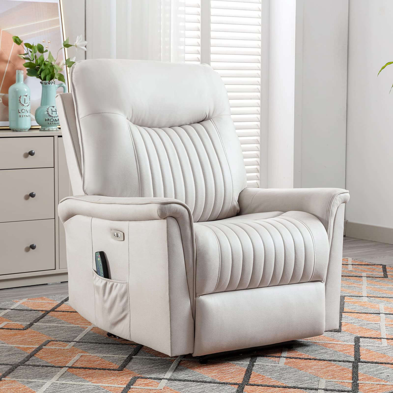 Electric Power Recliner Chair with Heat & Massage - USB Charging Port, Side Pockets - Modern Living Room Recliner for Relaxation & Comfort - Perfect for Home Theater, Gaming & Reading Nooks