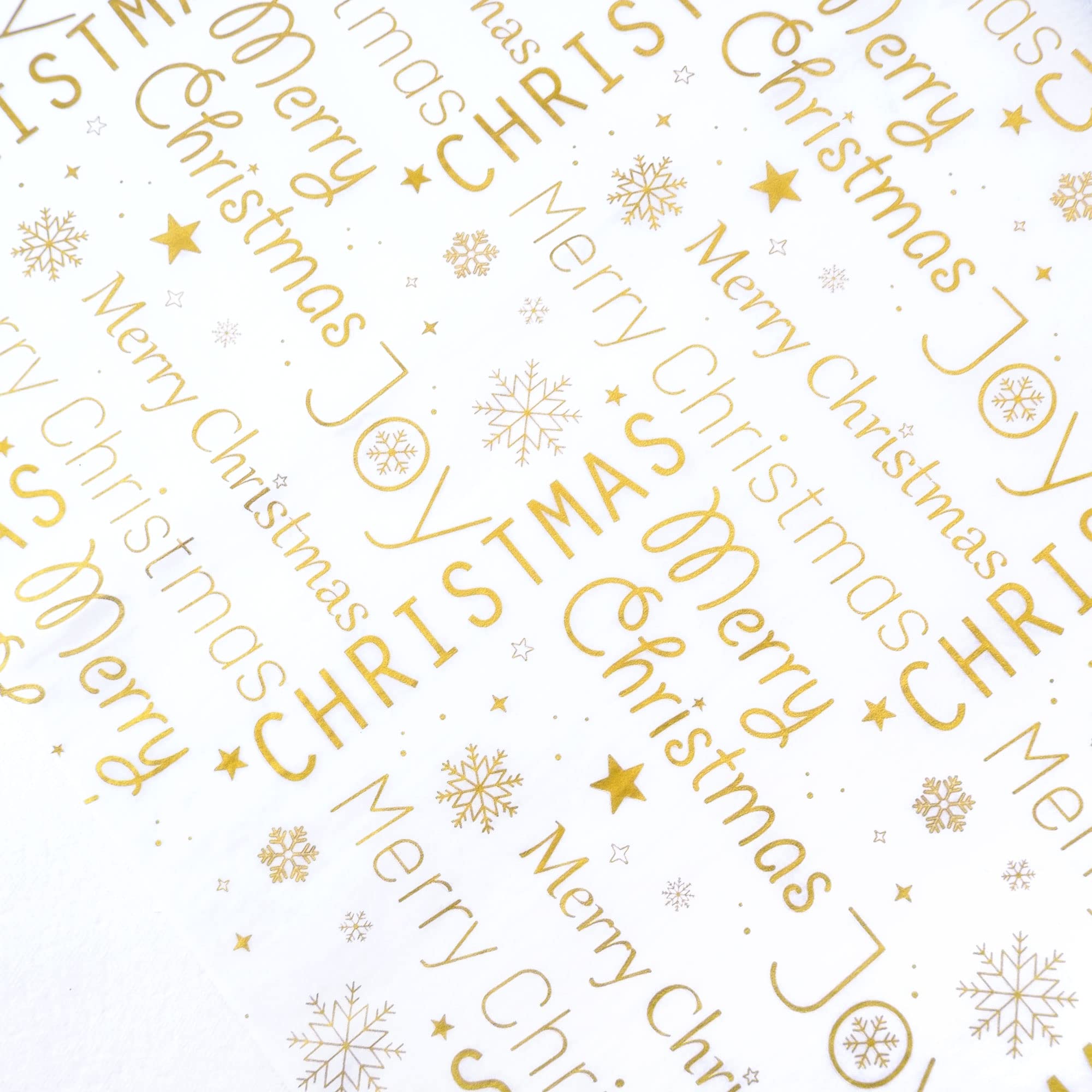 MR FIVE 60 Sheets White with Gold Merry Christmas Tissue Paper Bulk, 20