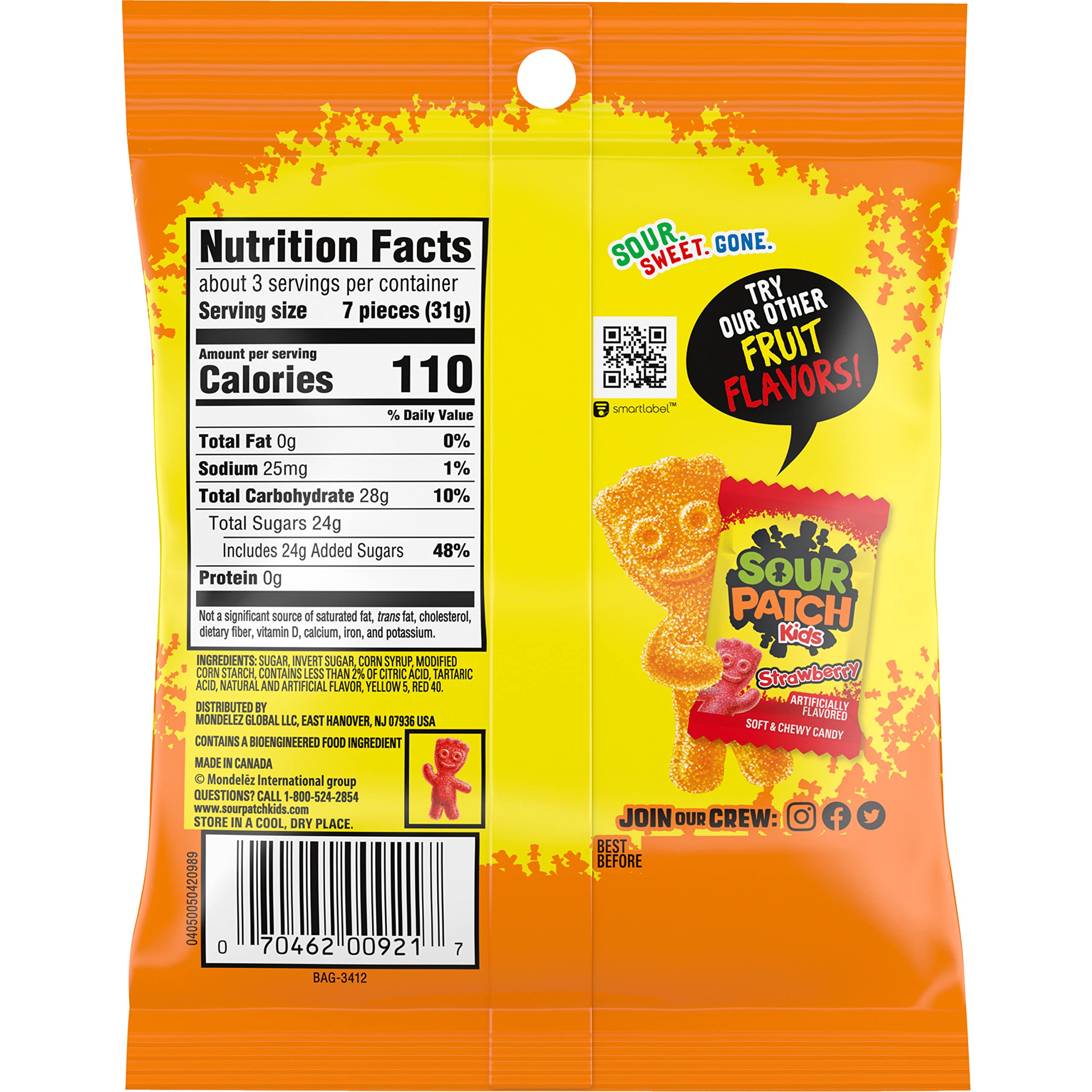 Sour Patch Kids Peach Soft & Chewy Candy - 12 Pack (3.56 oz Bags) | Bulk Candy for Parties, Movie Nights & Office Snacks