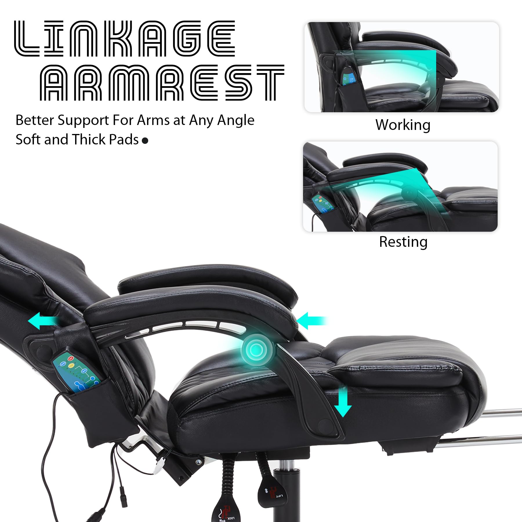Ergonomic Massage Office Chair with Foot Rest - 6-Point Vibration & Heating - Heavy Duty 400lbs Capacity - Reclining Executive Desk Chair for Home & Office (Black) - Perfect for Long Work Hours, Back Pain Relief & Relaxation