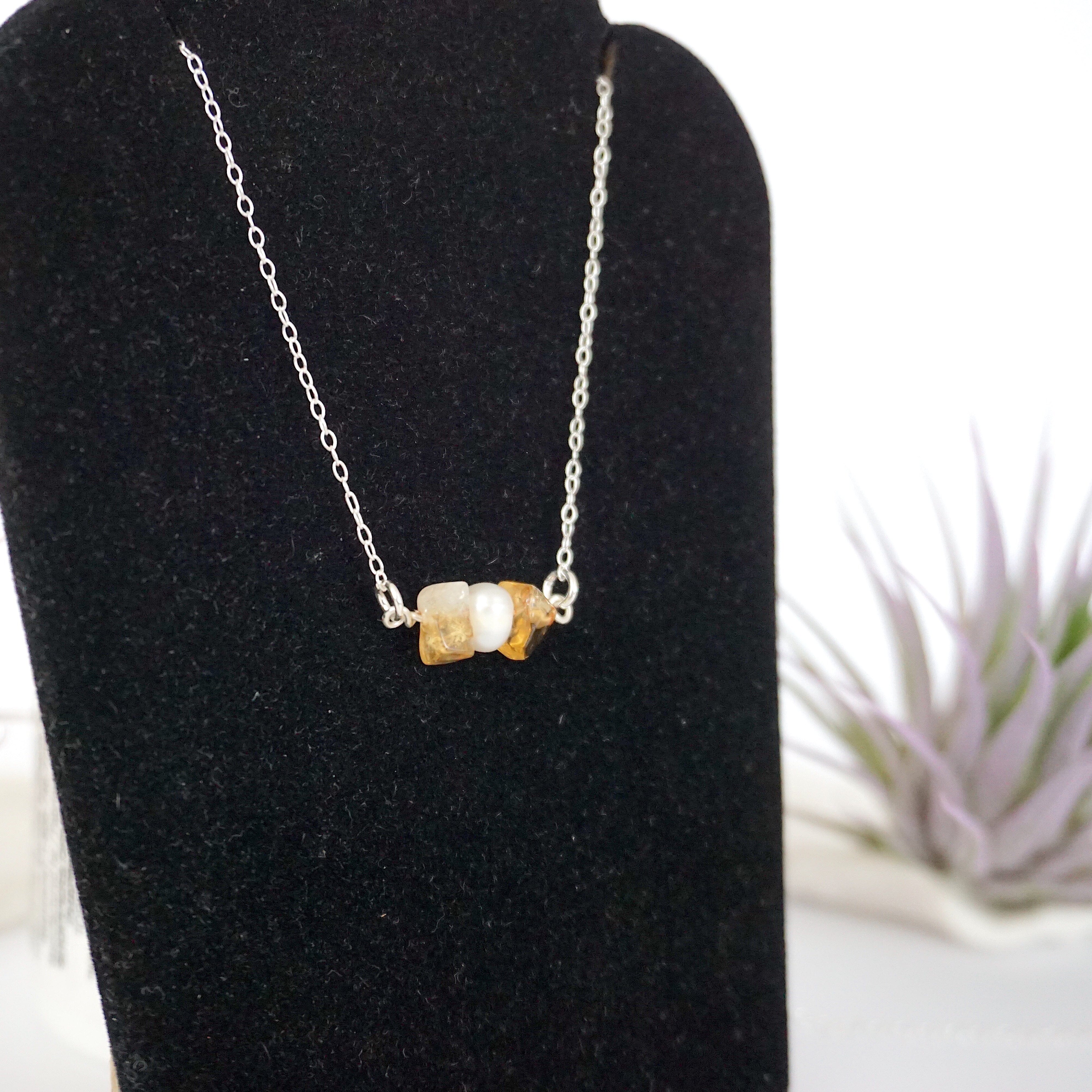 Natural Citrine & Pearl Charm Necklace | Elegant Jewelry for Women | Perfect Gift for Birthday, Anniversary & Special Occasions