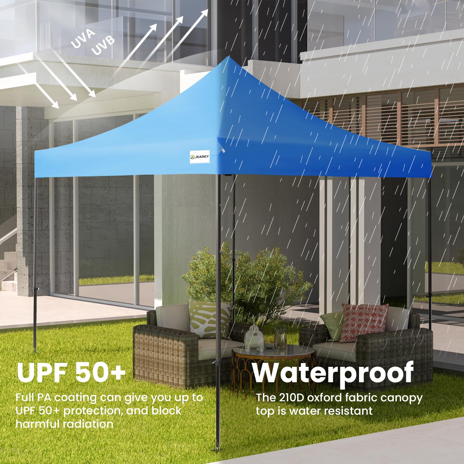 JEAREY Upgraded 10x10 Pop Up Canopy Tent - Heavy Duty Outdoor Canopy with Roller Bag & 4 Sand Bags - Royal Blue - Perfect for Beach Parties, Camping, Backyard BBQs and Outdoor Events