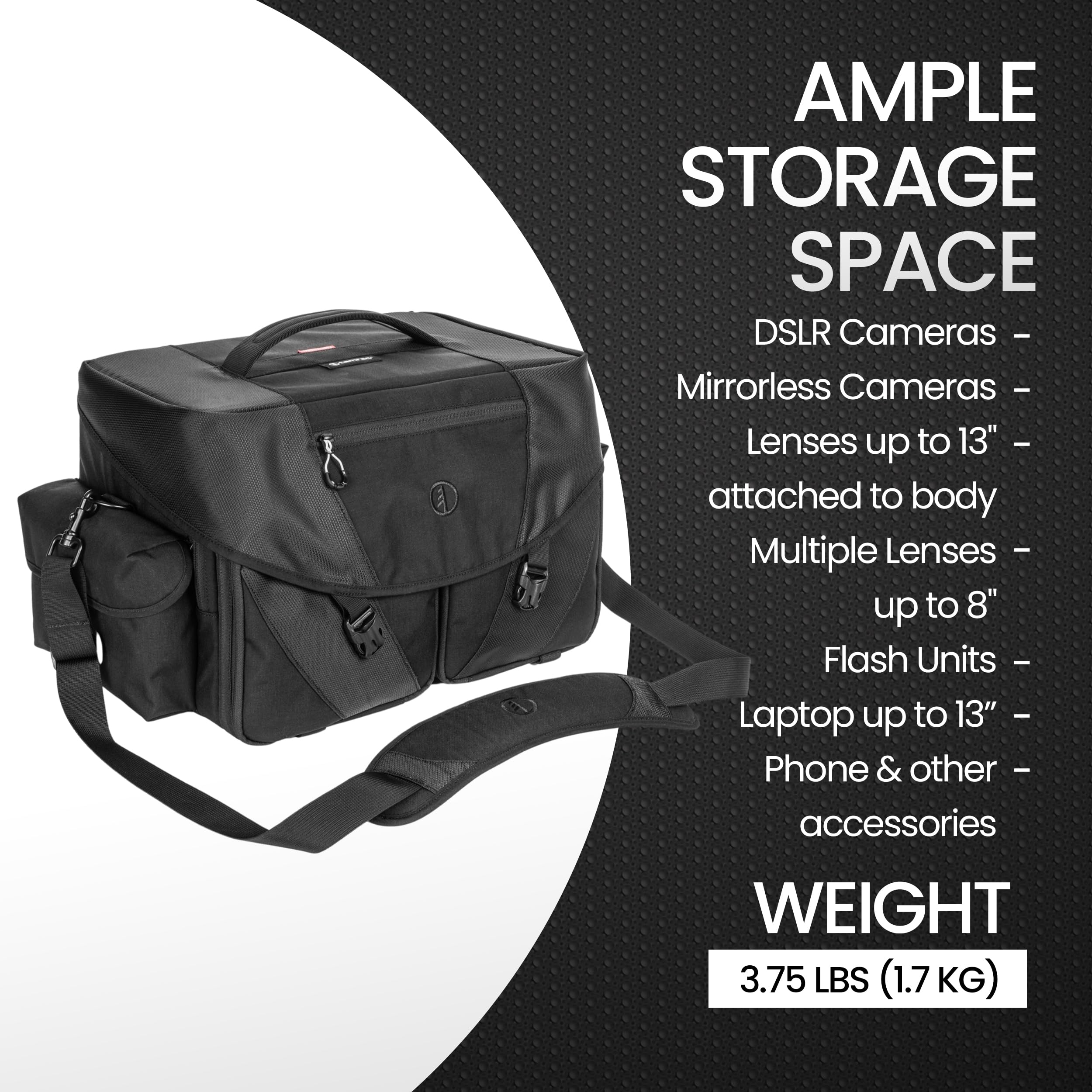 Tamrac Stratus 15 DSLR Camera Bag for Photographers - Waterproof Shoulder Bag for Mirrorless Cameras & Photography Accessories with Tripod Holder Strap (Black) - Perfect for Travel, Hiking & Outdoor Photography