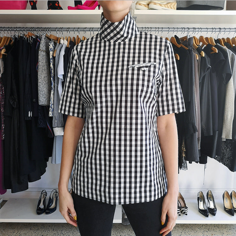 Facetasm Black and White Gingham Check Women's Tops - Stylish Casual Shirt for Summer Outfits and Office Wear