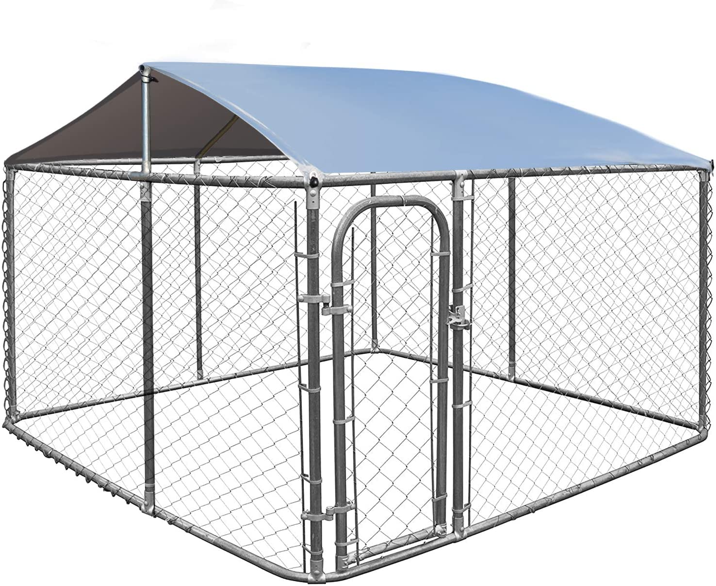 Giantex 7.5ft Outdoor Dog Kennel with Roof - Waterproof Metal Dog Fence with Door for Large Dogs | Heavy Duty Pet Playpen, Chicken Run & Backyard Enclosure | Perfect for Outdoor Play, Farm Use & Backyard Security