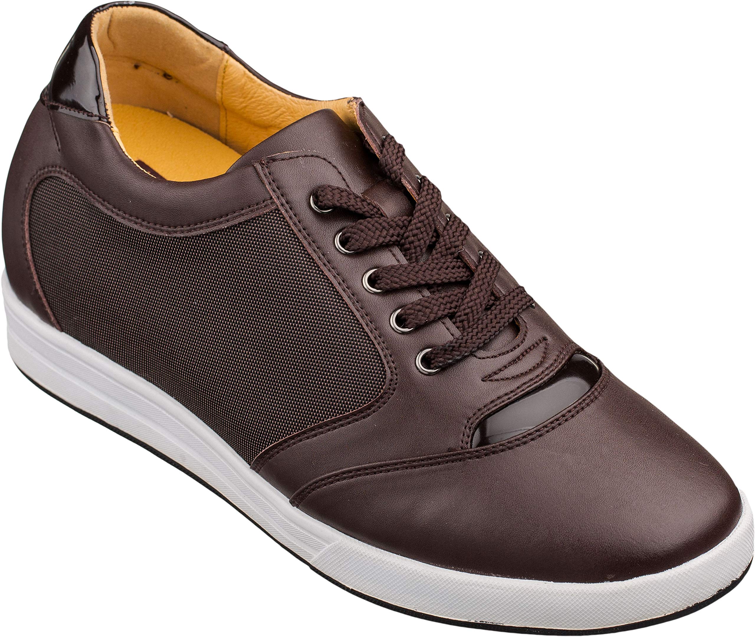 TOTO Men's Invisible Height Increasing Elevator Shoes - Dark Brown Leather/Mesh Lace-up Casual Sneakers - 3.2 Inches Hidden Lift - Size 11.5 D(M) US - Perfect for Work, Dating & Everyday Wear