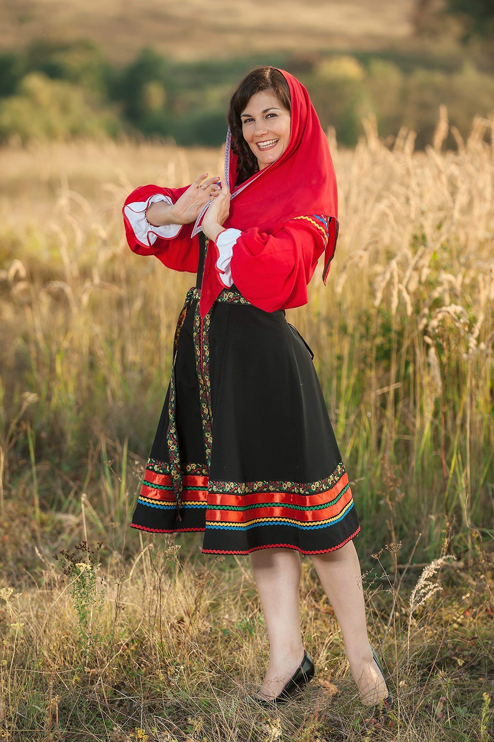 Traditional Russian Sarafan Dress - Red Folk Dance Costume with White Blouse for Women | Perfect for Cultural Performances, Festivals & Themed Parties