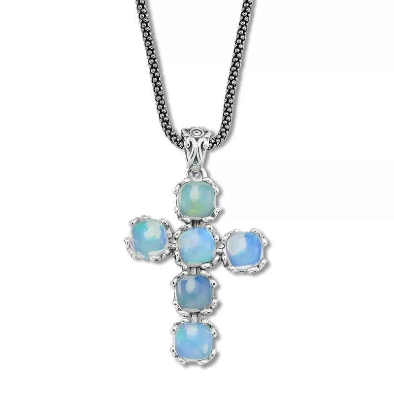 Glow in the Dark Opal Cross Pendant Necklace - Elegant Religious Jewelry for Women, Perfect for Church, Weddings & Special Occasions