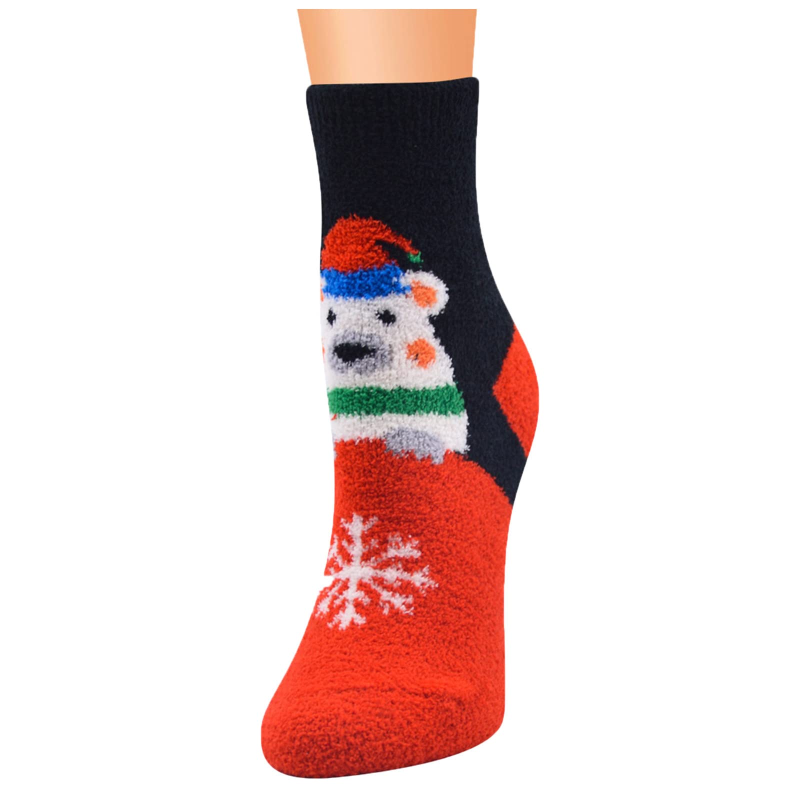 Plus Size Thigh High Socks - Warm Non-Slip Sleeping Socks for Women (Black, M) - Home & Christmas Wear