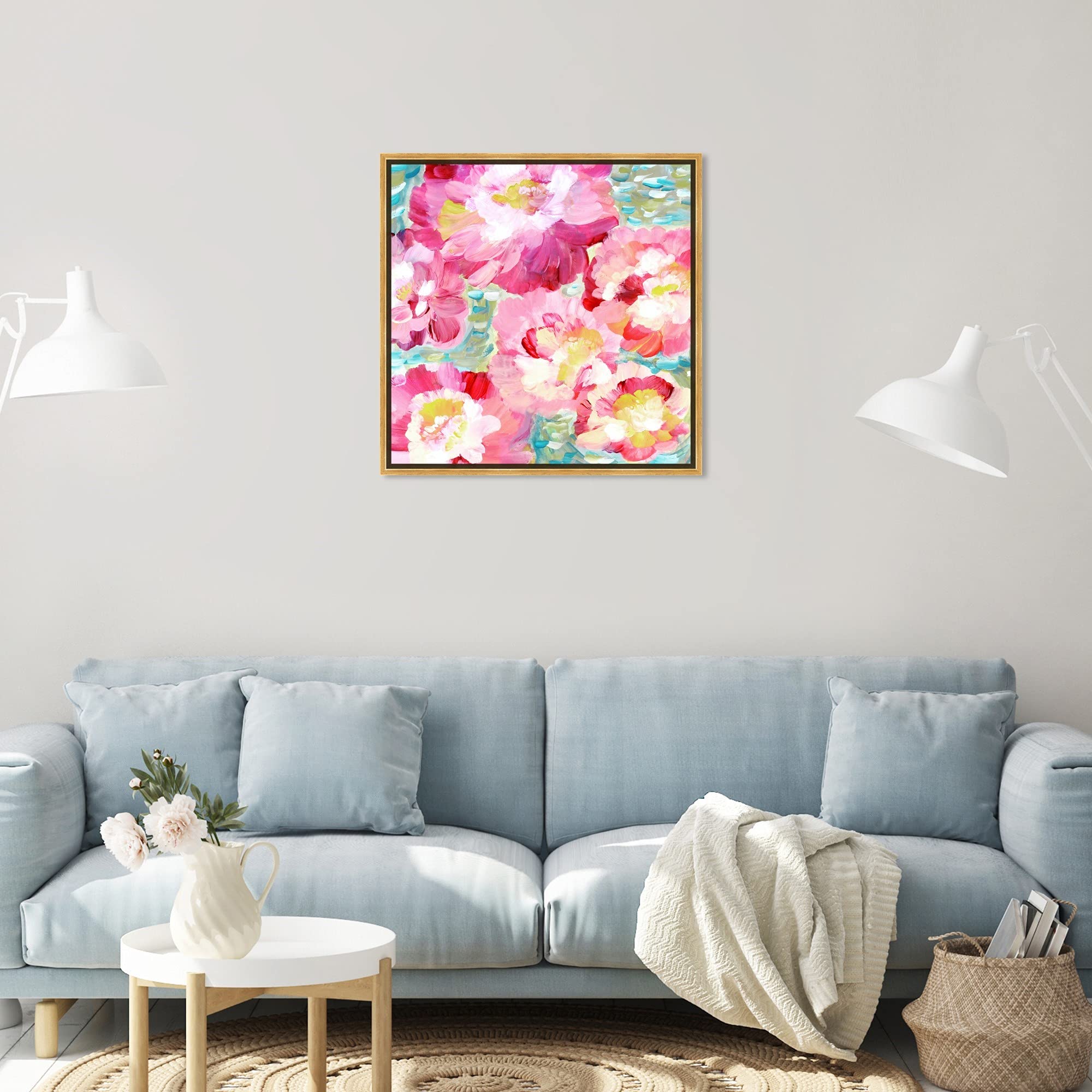 Floral and Botanical Wall Art Framed Canvas Prints - 'Flowers in The Sun' Nature Inspired Home Decor for Living Room, Bedroom & Office