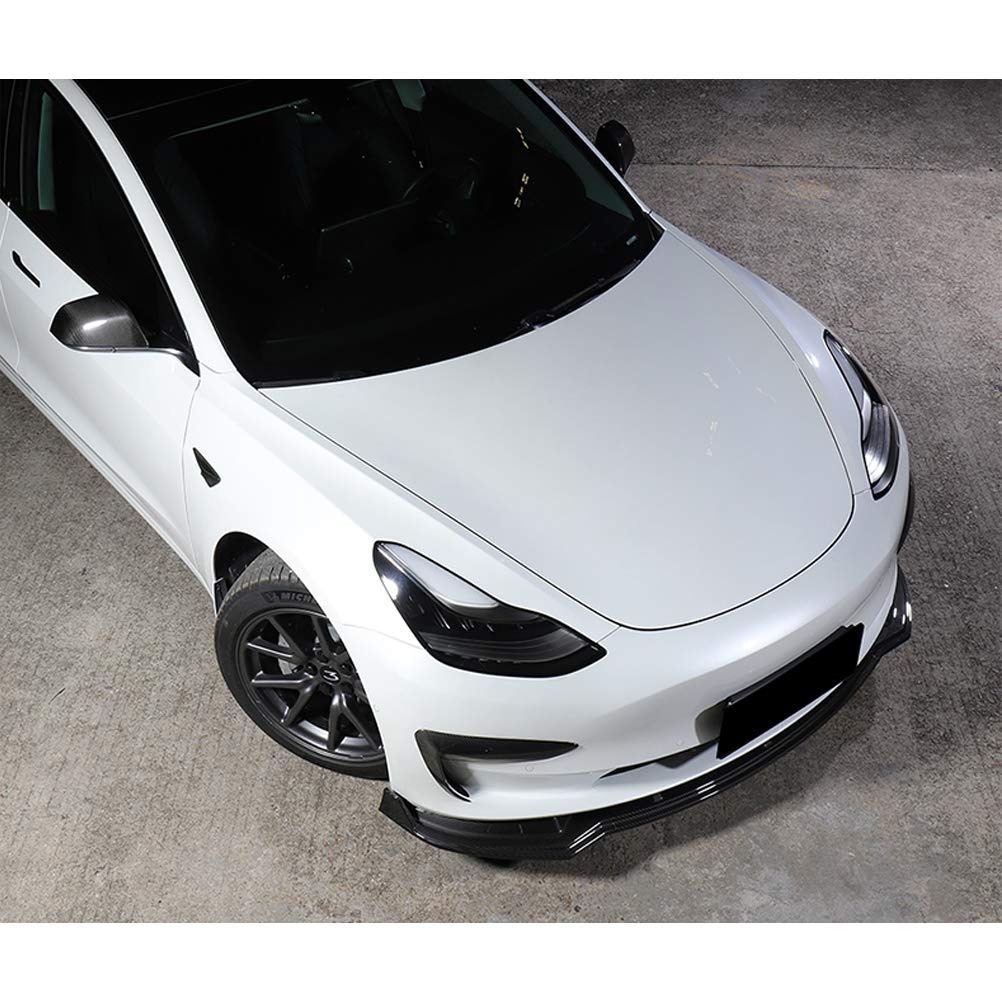 NINTE ABS Painted Carbon Fiber Front Bumper Lip Spoiler for 2016-2022 Tesla Model 3 (3-Piece Set) - Enhance Style & Aerodynamics for Sporty Look