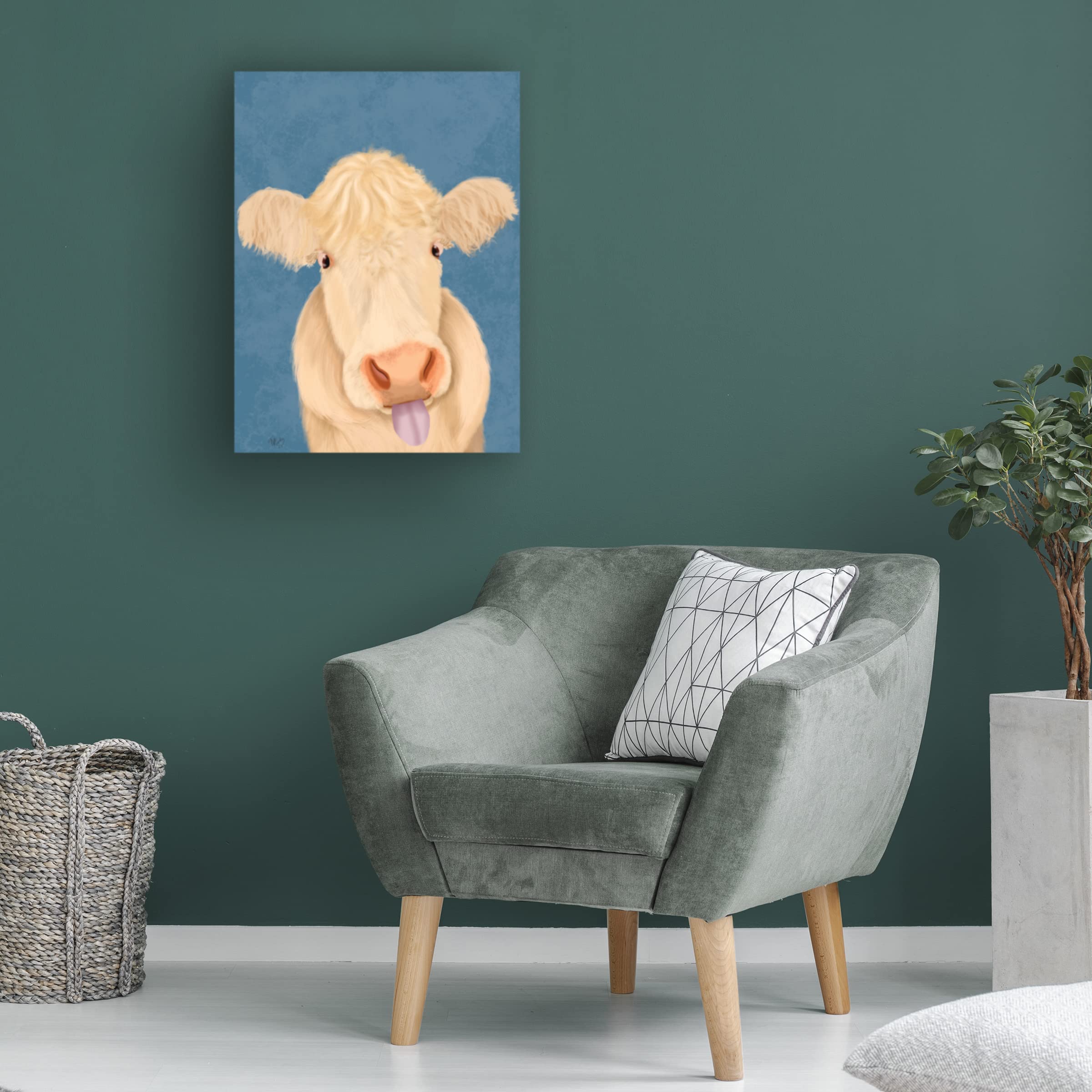 Funny Farm Cow 1 Canvas Wall Art by Fab Funky - Whimsical Animal Painting for Farmhouse Decor, Living Room, Bedroom & Office