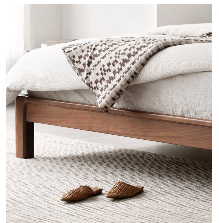 Premium Black Walnut Solid Wood Bed Frame - Queen Size, Handcrafted Hardwood Bed with Sturdy Support - Perfect for Master Bedroom, Guest Room & Farmhouse Decor