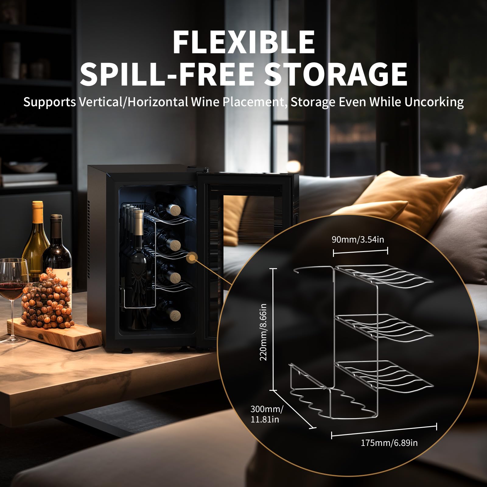 NEEDONE 8-Bottle Wine Cooler - Thermoelectric Wine Fridge with Quiet Fast Cooling, Built-in Wine Rack for Red, White & Sparkling Wines | Energy Efficient Wine Cellar Cabinet | Perfect Gift for Wine Lovers (Men & Women) | Ideal for Home Bars, Kitchens & Entertaining