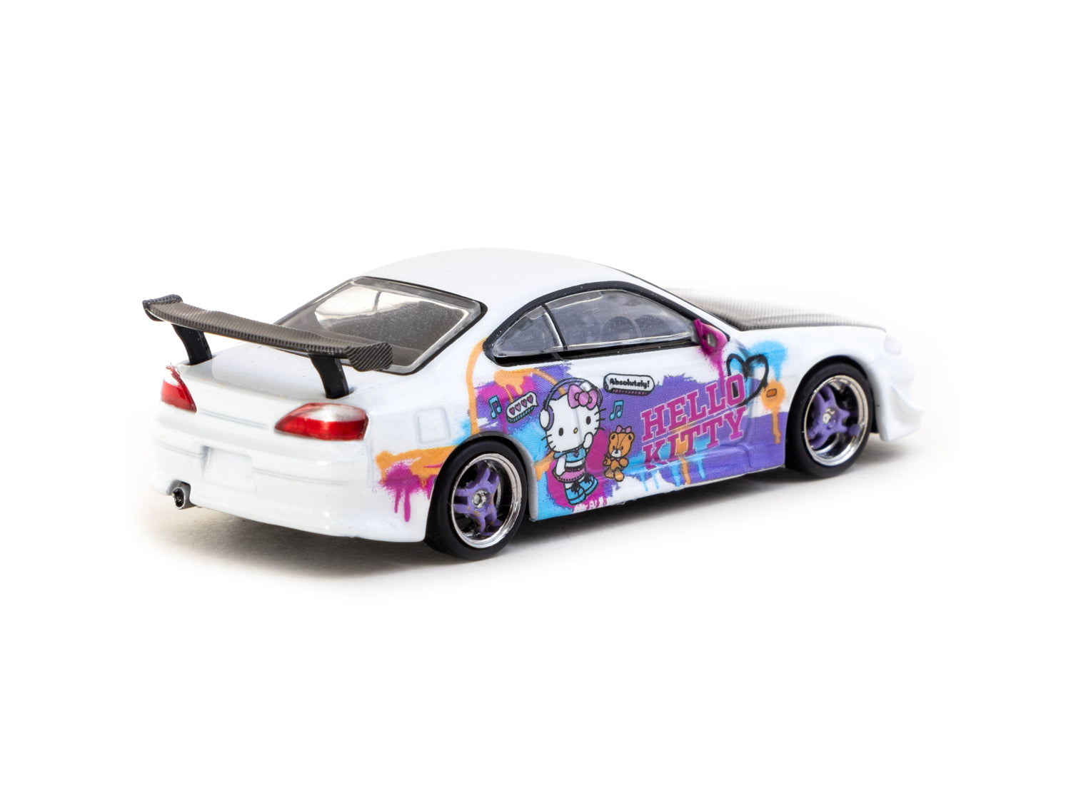 Tarmac Works 1/64 Scale VERTEX Nissan Silvia S15 Hello Kitty Drift Car - Limited Indonesia Special Edition Diecast Model for Collectors | Perfect for Display, Racing Games & Anime Car Enthusiasts