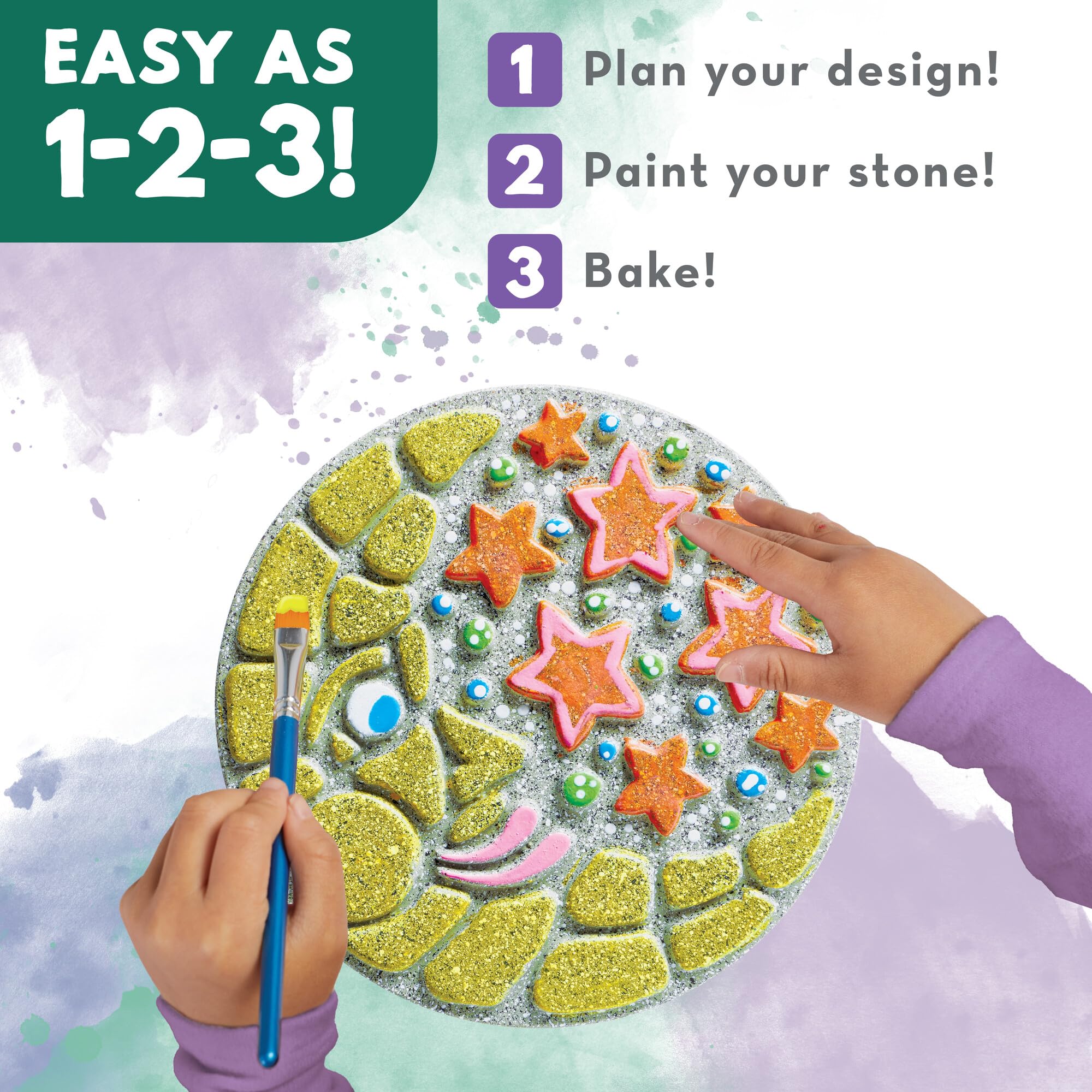 MindWare DIY Mosaic Stepping Stone Kit - Paint Your Own Moon & Stars Garden Decor - Includes Non-Toxic Paints & Brushes - Perfect for Kids Crafts, Outdoor Decor, and Garden Pathways