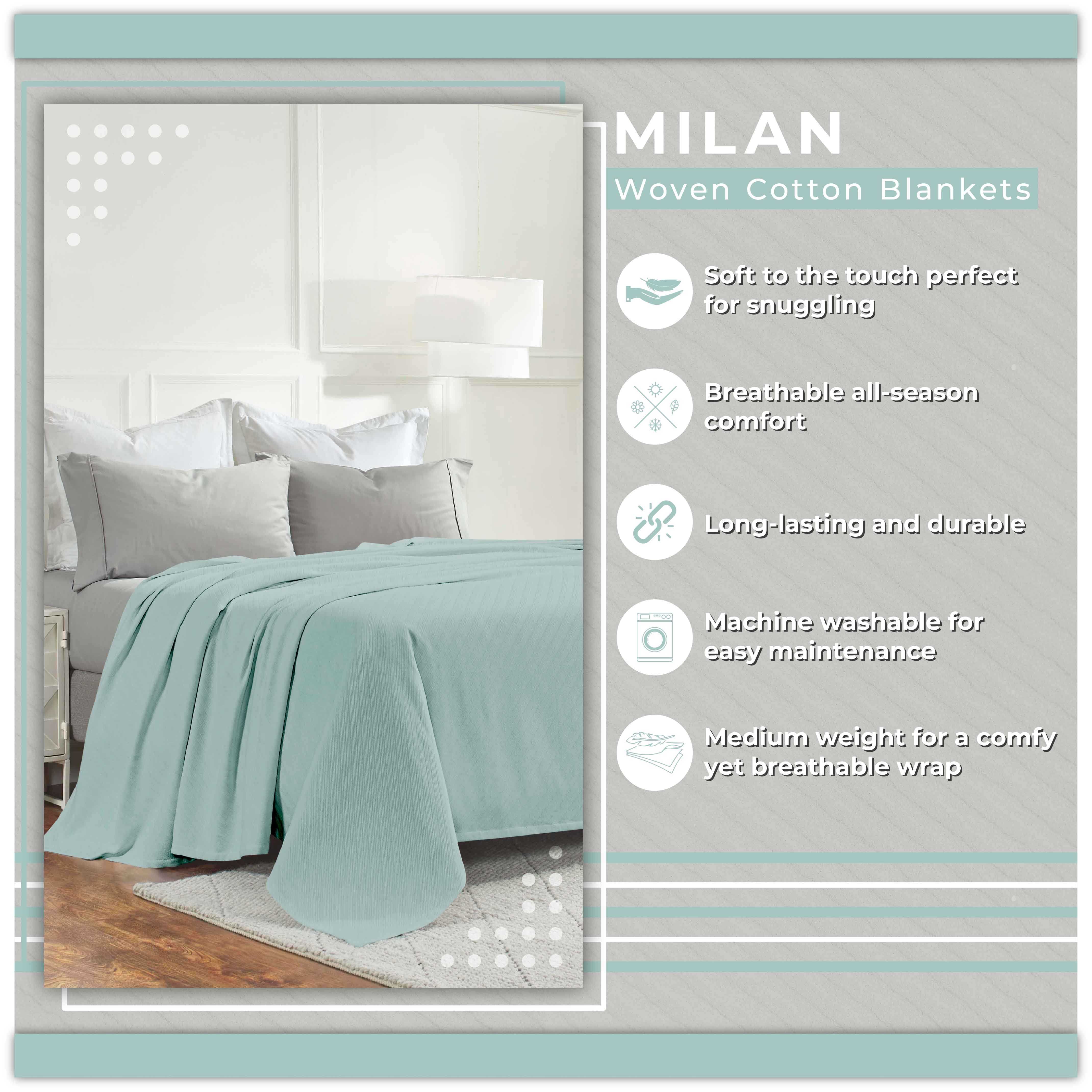 Premium Milan Cotton Textured Striped Lightweight Woven Blanket - Soft & Breathable Throw for Sofa, Bed, Picnic & Outdoor Use