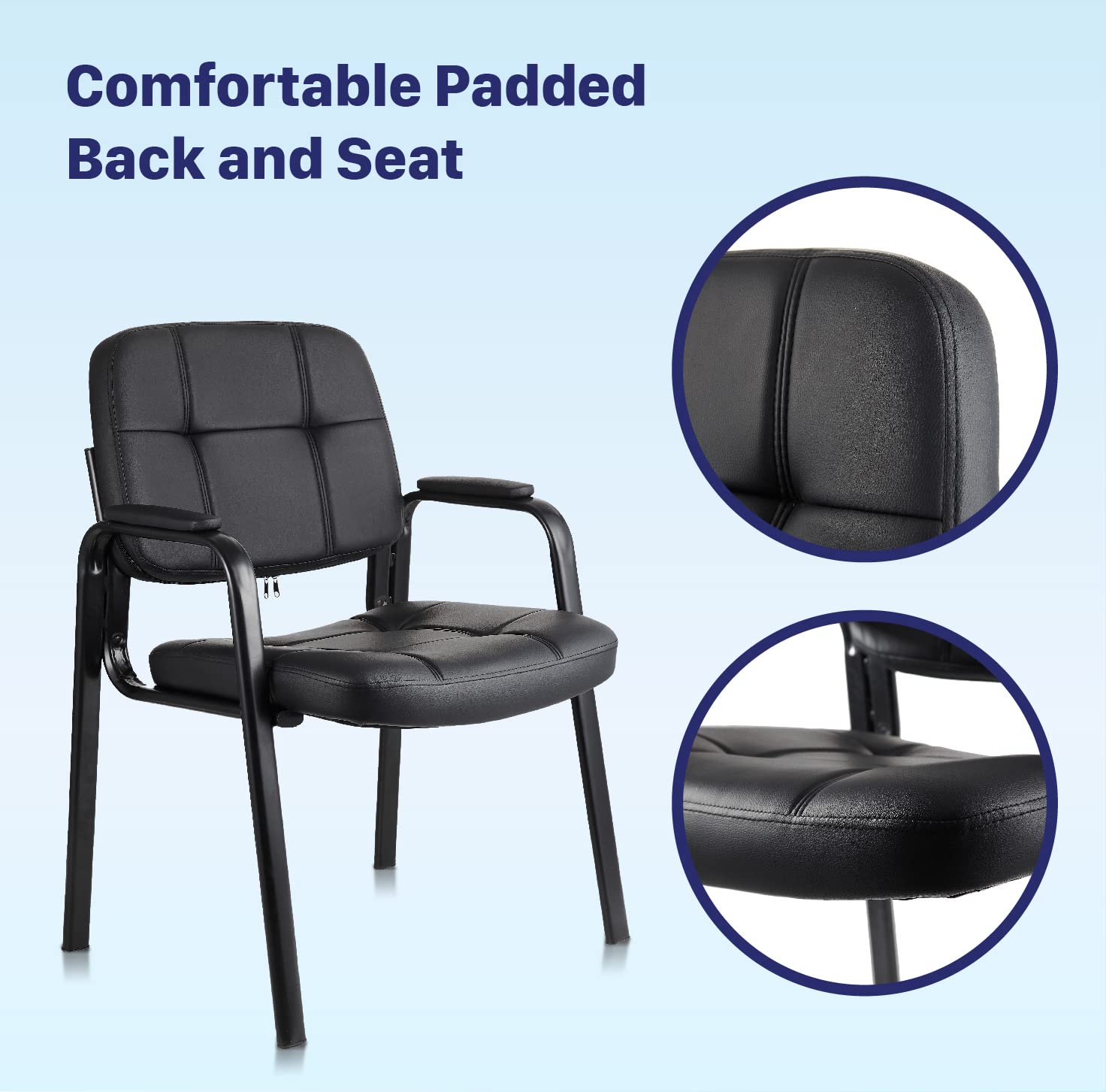 Ergonomic Guest Chair with Padded Armrest - Black for Office & Waiting Room