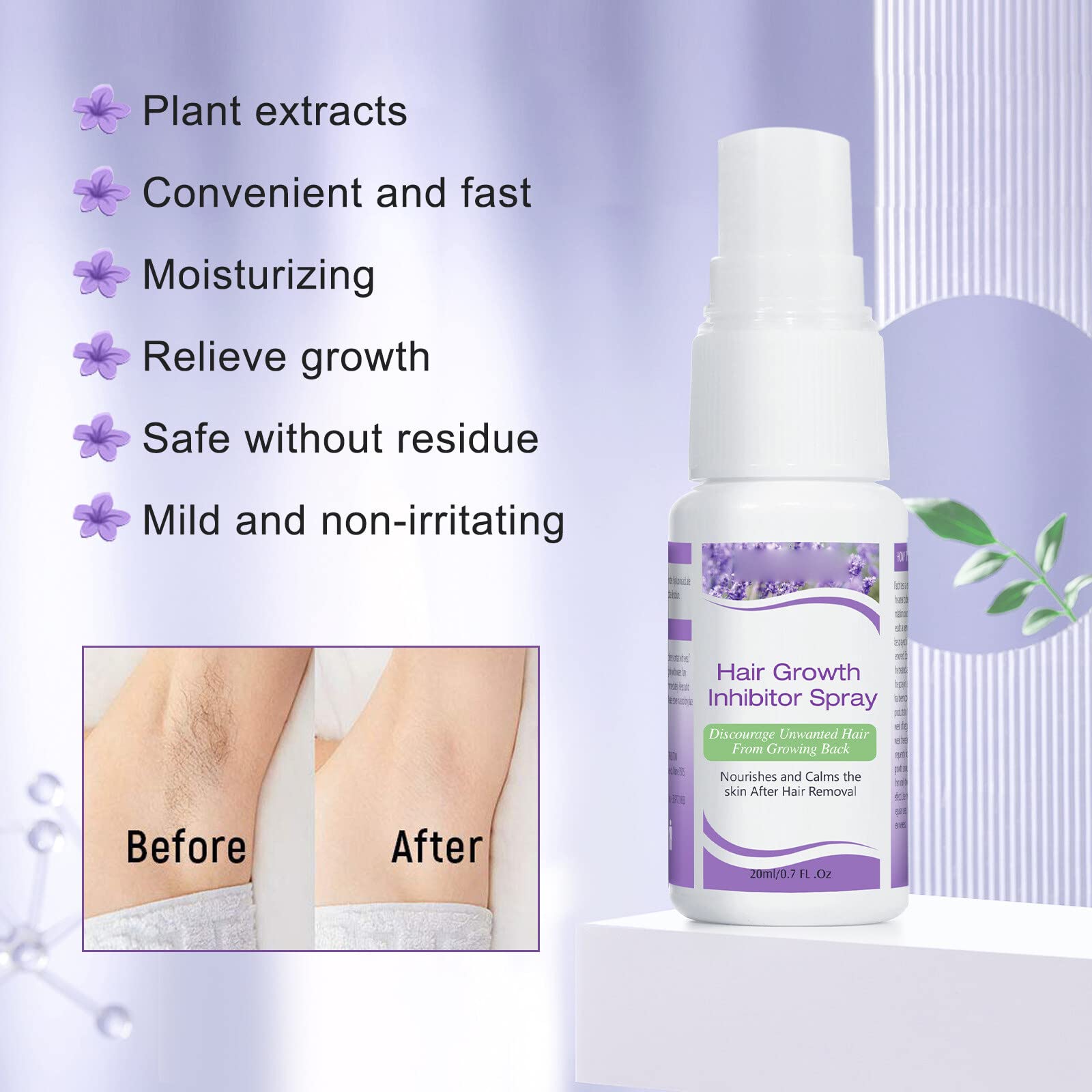 LICHENGTAI Hair Growth Inhibitor Cream - Natural Hair Removal Spray for Women & Men | Stops Unwanted Hair Growth on Body, Face, Arms, Legs, Armpits, Lips & Chest | Long-Lasting Smooth Skin Solution for Home & Salon Use