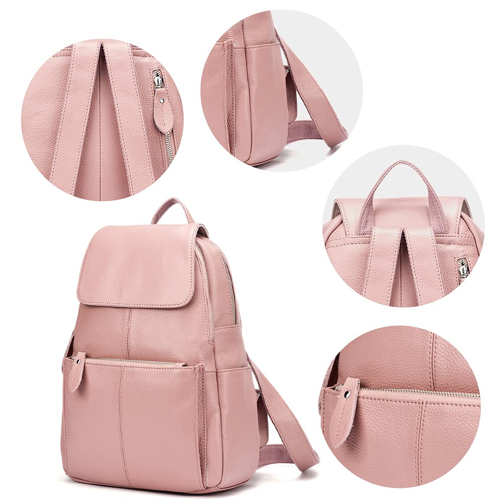 15 Colors Genuine Leather Women's Backpack - Fashion Travel Bag for Ladies, Preppy Style (Purple/Pink) - Perfect for Work, College & Weekend Getaways