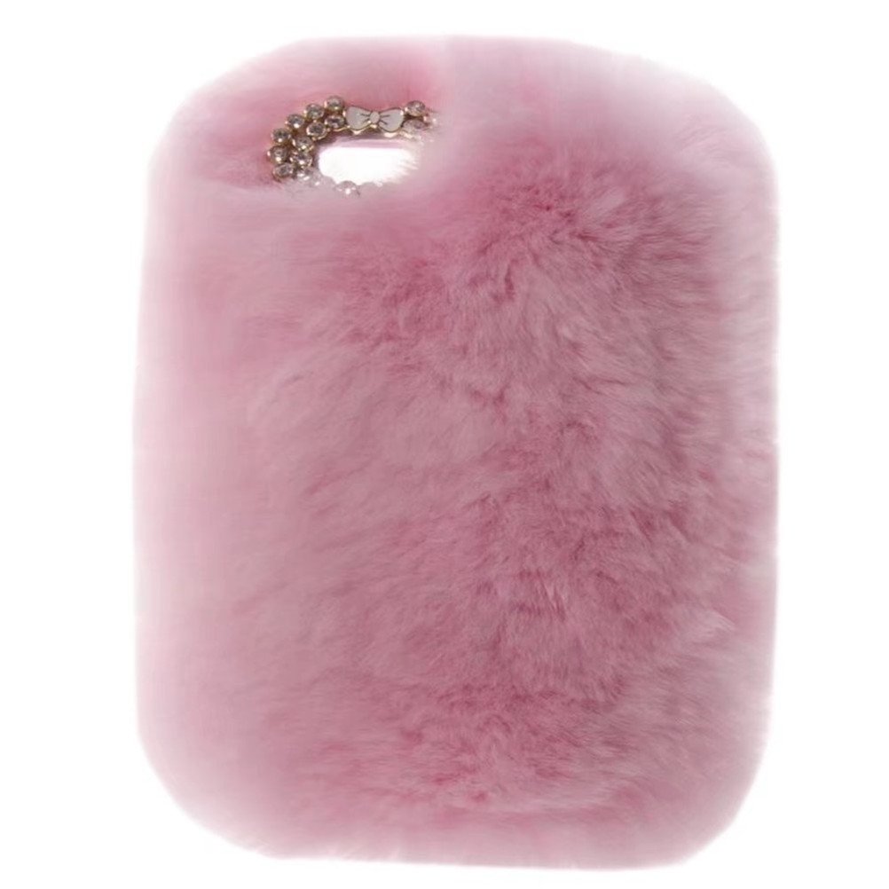 Luxury Bling Diamond Bowknot Pendant Fluffy Winter Warm Case for Apple iPad 5 / iPad Air 1 - Soft Faux Fur Beaver Rex Rabbit Cover (Pink) - Perfect for Winter Travel, Home Use & Gift Giving