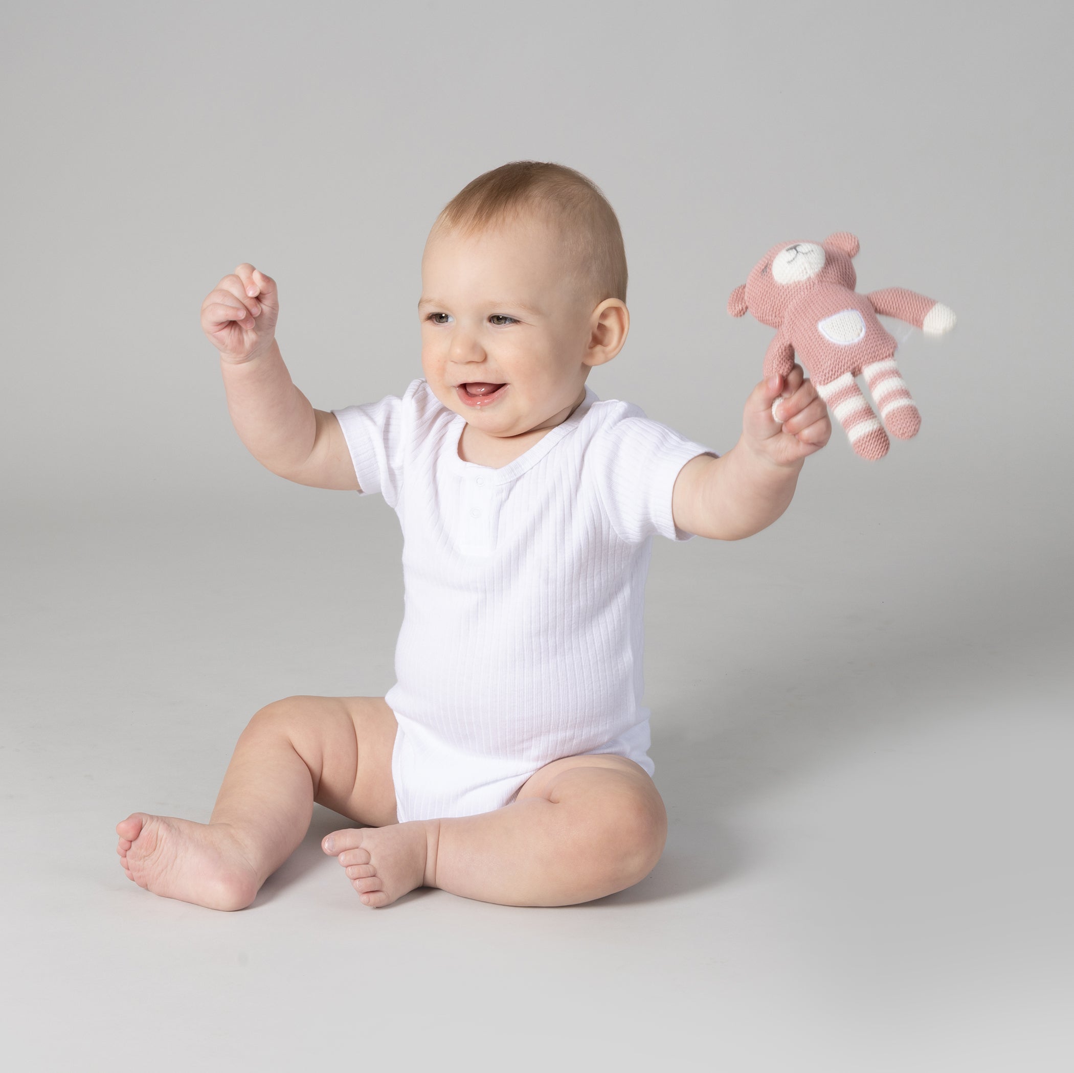Nordic Style 2-Pack Knit Baby Rattles - Dusty Berry & Rose Bear - Soft & Safe Teething Toys for Newborns & Infants - Perfect for Playtime, Nursery Decor, and Baby Shower Gifts