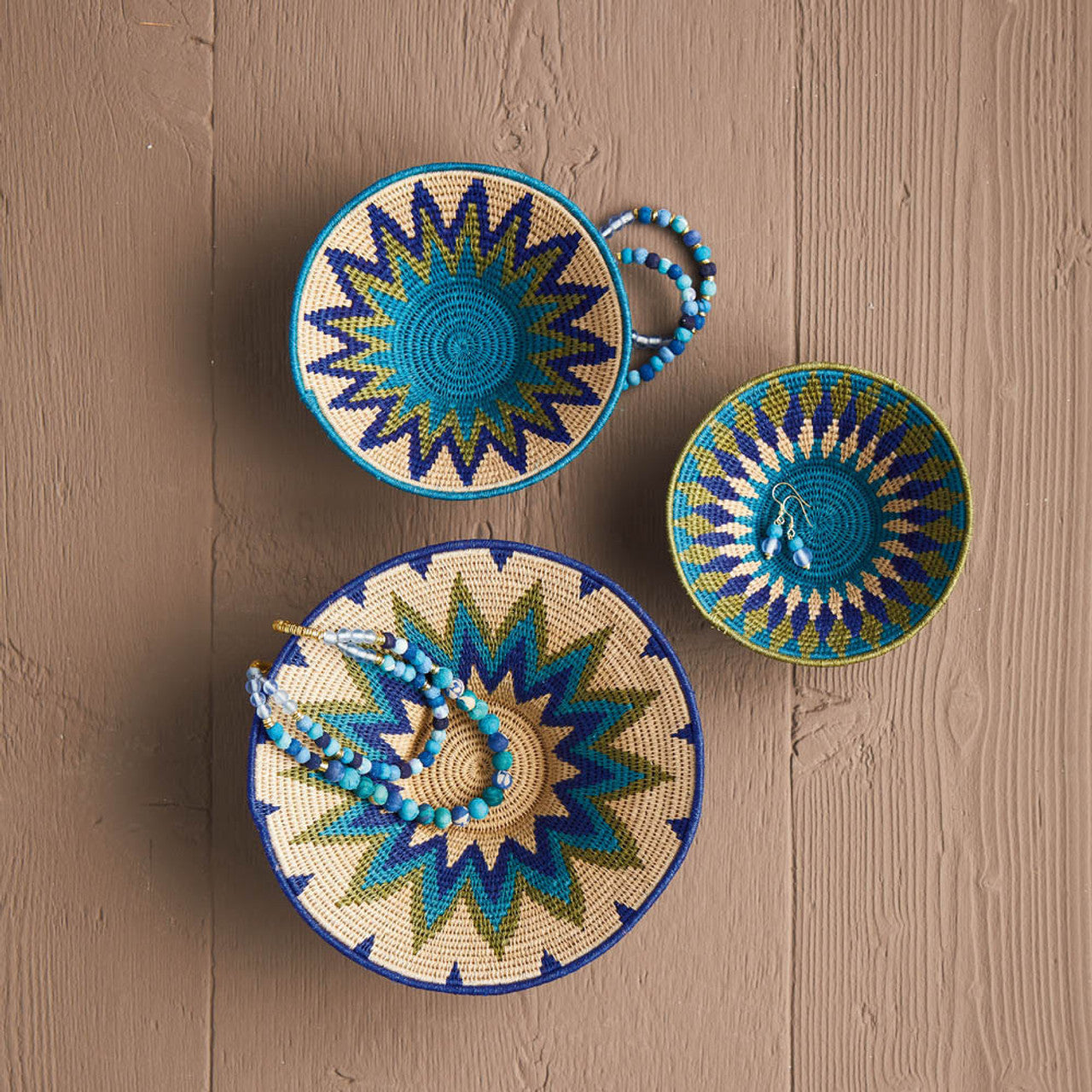 Handwoven Swazi Blue Wall Baskets - African Decorative Storage Baskets for Home & Office Decor - Perfect for Wall Display, Plant Holders, and Organizing Small Items