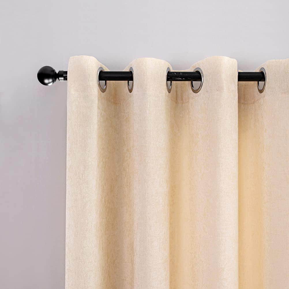 ELKCA Beige Double-Sided Chenille Window Curtains - Grommet Top Blackout Drapes for Living Room & Bedroom, 2 Panels (52x96 Inches) - Soft Thermal Insulated Curtains for Home Decor & Light Blocking