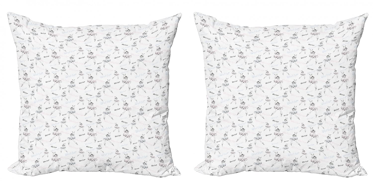 Ambesonne Ballerina Decorative Throw Pillow Covers (Pack of 2) - 18 Inch Ballet Dancer Sketch with Handwritten Inscription - White & Multicolor Cushion Covers for Sofa, Bed, Living Room - Perfect for Home Decor & Gift Giving