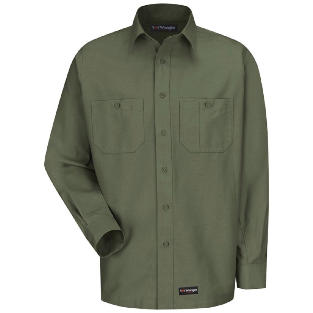 Wrangler Men's Long Sleeve Work Shirt - Durable Cotton Workwear for Construction, Farming & Outdoor Jobs | Comfortable Button-Up Shirt for Professionals