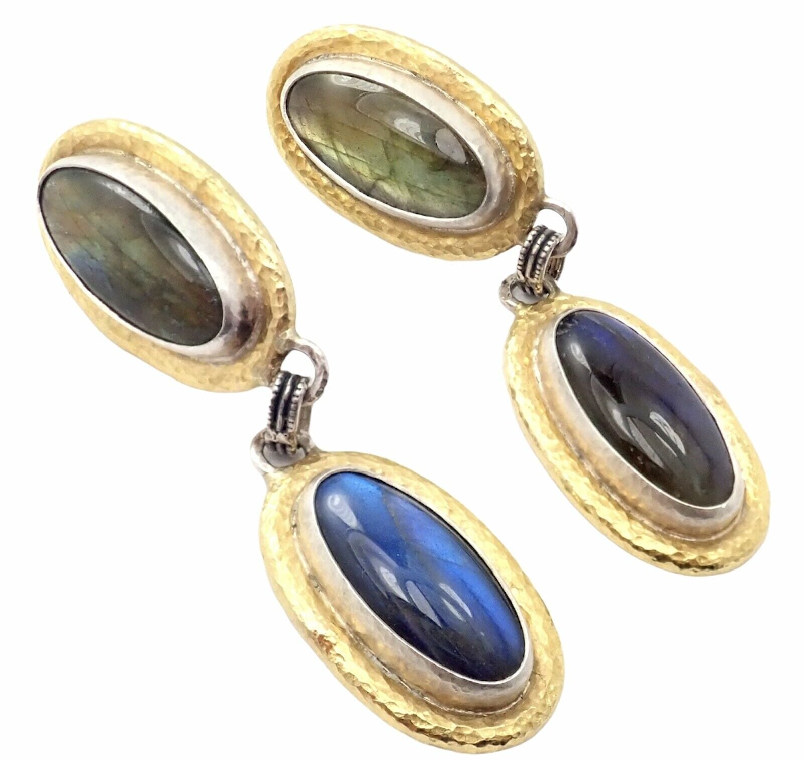 Authentic Gurhan Hammered Sterling Silver 24K Gold Labradorite Earrings - Elegant Dangle Earrings for Women, Perfect for Weddings, Parties & Special Occasions