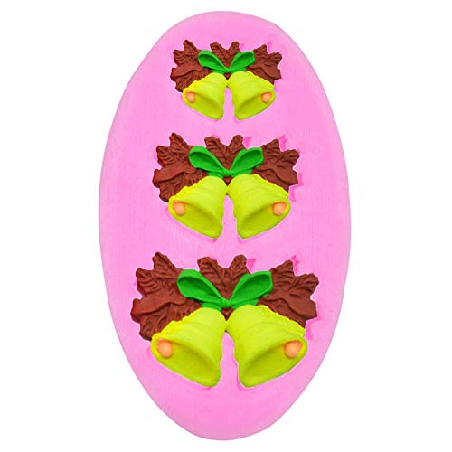 4-Piece Christmas Silicone Mold Set - Bell, Holly Leaf, Berry & Pinecone Shapes for Fondant, Chocolate, Polymer Clay - Cake Decorating Tools for Cupcakes, Candy Making & DIY Crafts (Pink) | Perfect for Holiday Baking, Gift Making & Festive Dessert Decorations