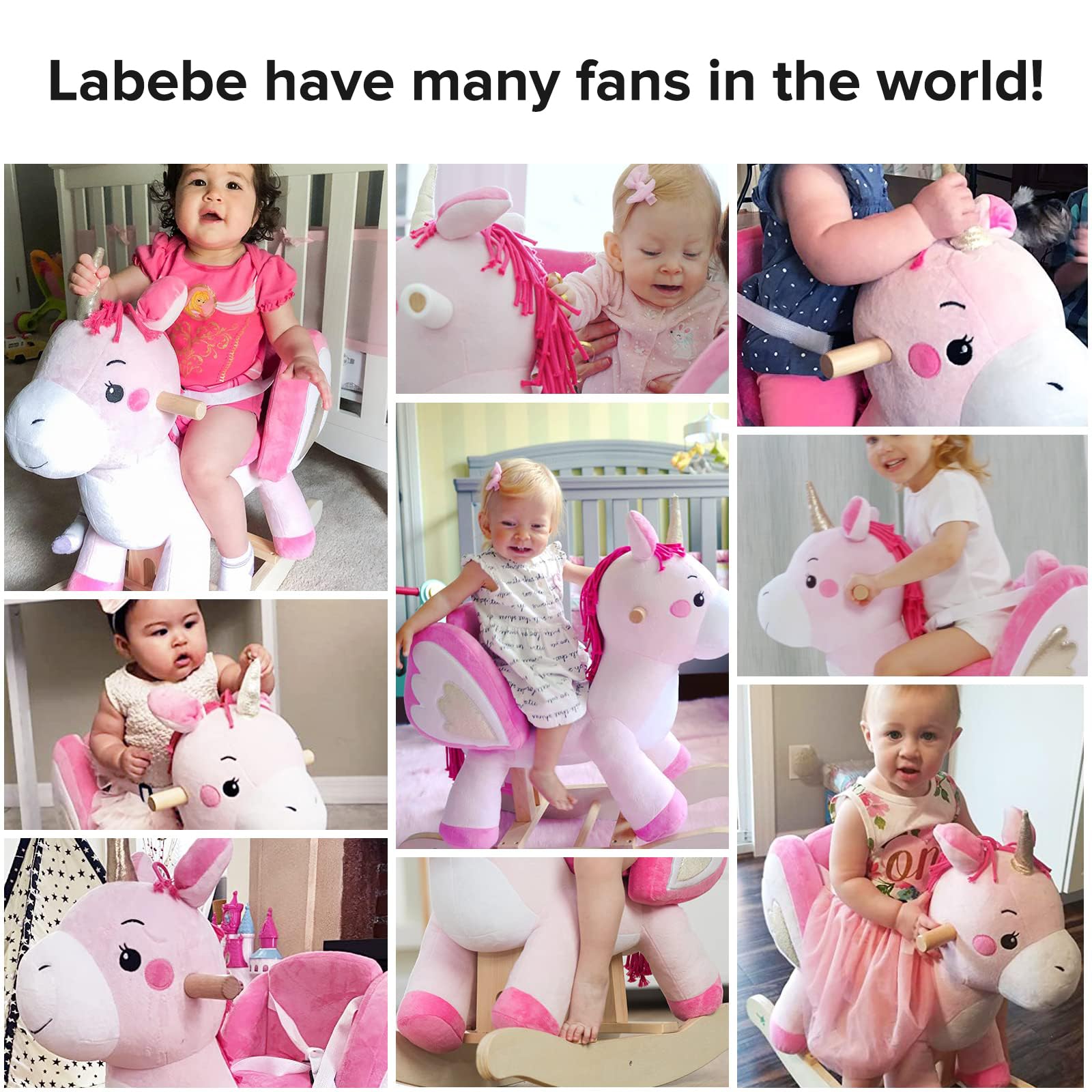Labebe Baby Rocking Horse - Plush Unicorn Ride-On Toy for Infants 6 Months to 3 Years | Soft Animal Rocker for Toddlers (Pink) | Perfect for Playtime, Nursery Decor & First Birthday Gifts