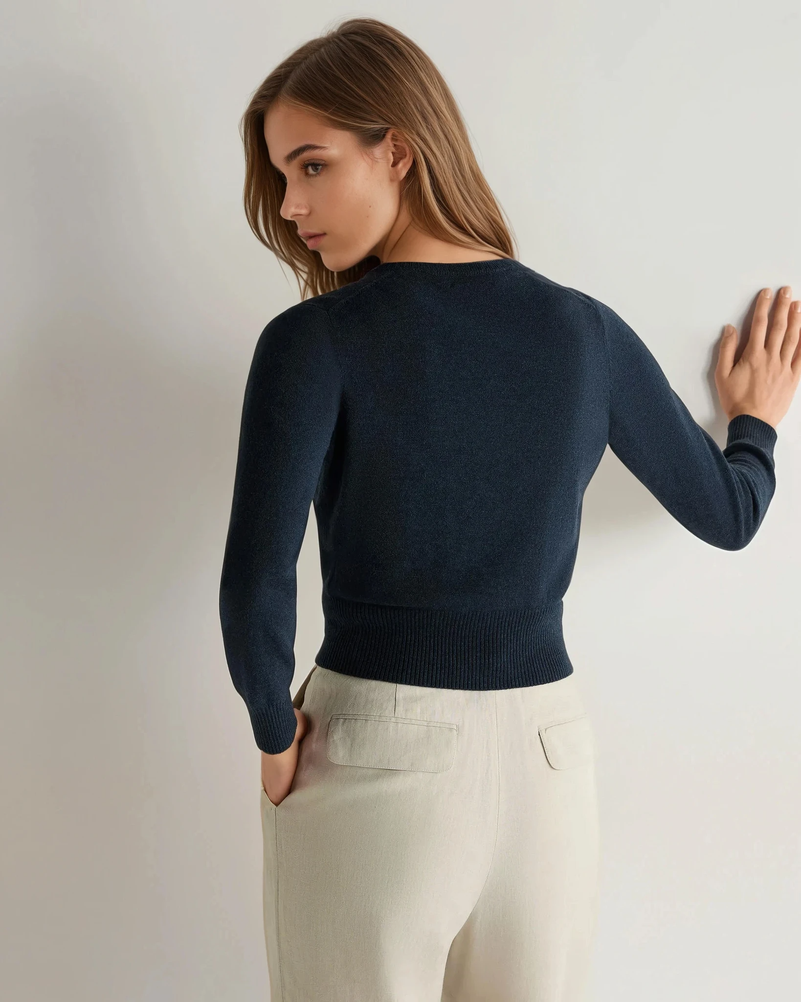 Women's Ivy Cropped Cashmere Cardigan - Soft Indigo Blue Knit Sweater for Fall & Winter | Perfect for Office, Date Night & Casual Outfits