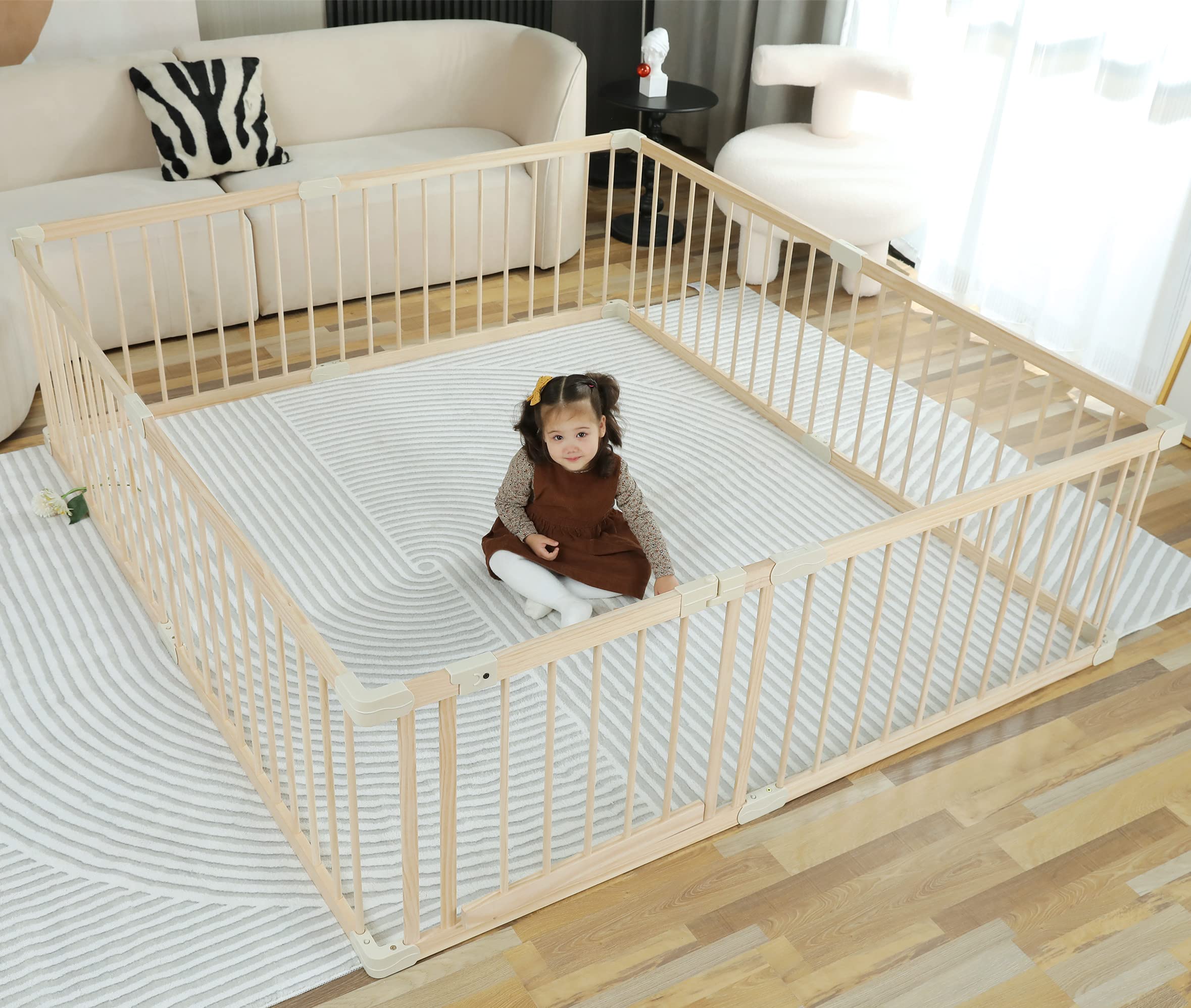 Wooden Baby Playpen - Large 180x200x61cm Play Yard for Babies & Toddlers | Indoor Play Fence, Safe Daycare & Gym Area | Perfect for Home, Nursery & Childcare Centers
