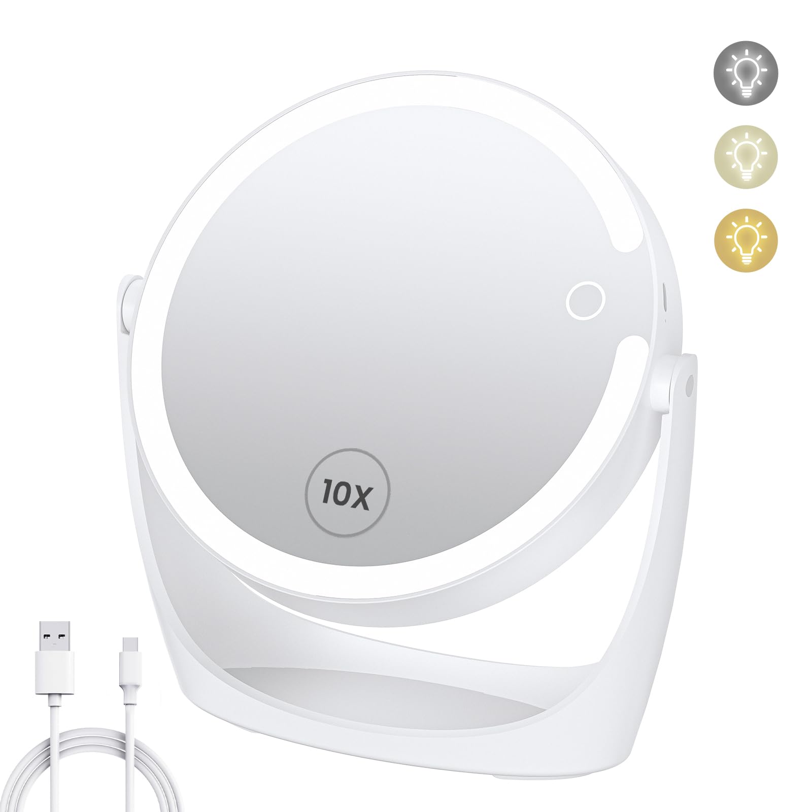 10x Magnifying Mirror with LED Lights - Adjustable 3-Color Brightness & 360° Rotation | Rechargeable Double-Sided Makeup Mirror for Vanity, Travel & Professional Use | Perfect for Makeup Application, Skincare & Grooming