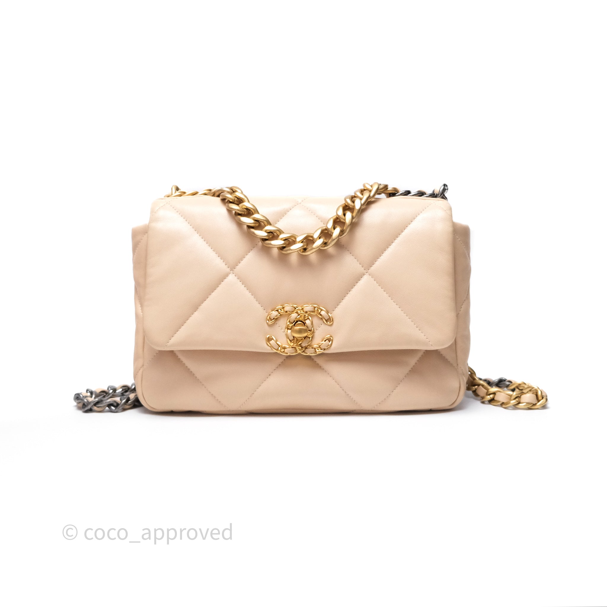 Chanel 19 Small Beige Handbag with Mixed Gold & Silver Hardware - Luxury Crossbody Bag for Women, Perfect for Date Night & Special Occasions