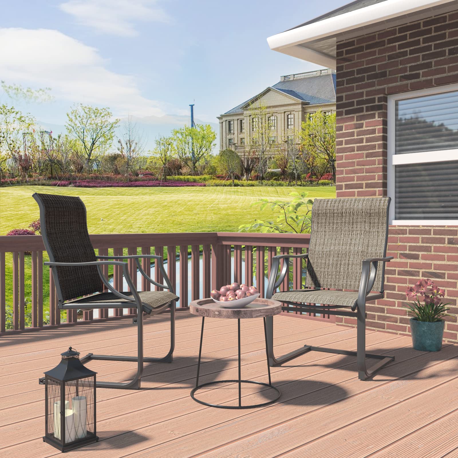 Amopatio 2-Piece Patio Chair Set - All-Weather Outdoor Dining Chairs with Breathable Design for Backyard, Deck, Garden - Brown Patio Furniture for Relaxing & Entertaining