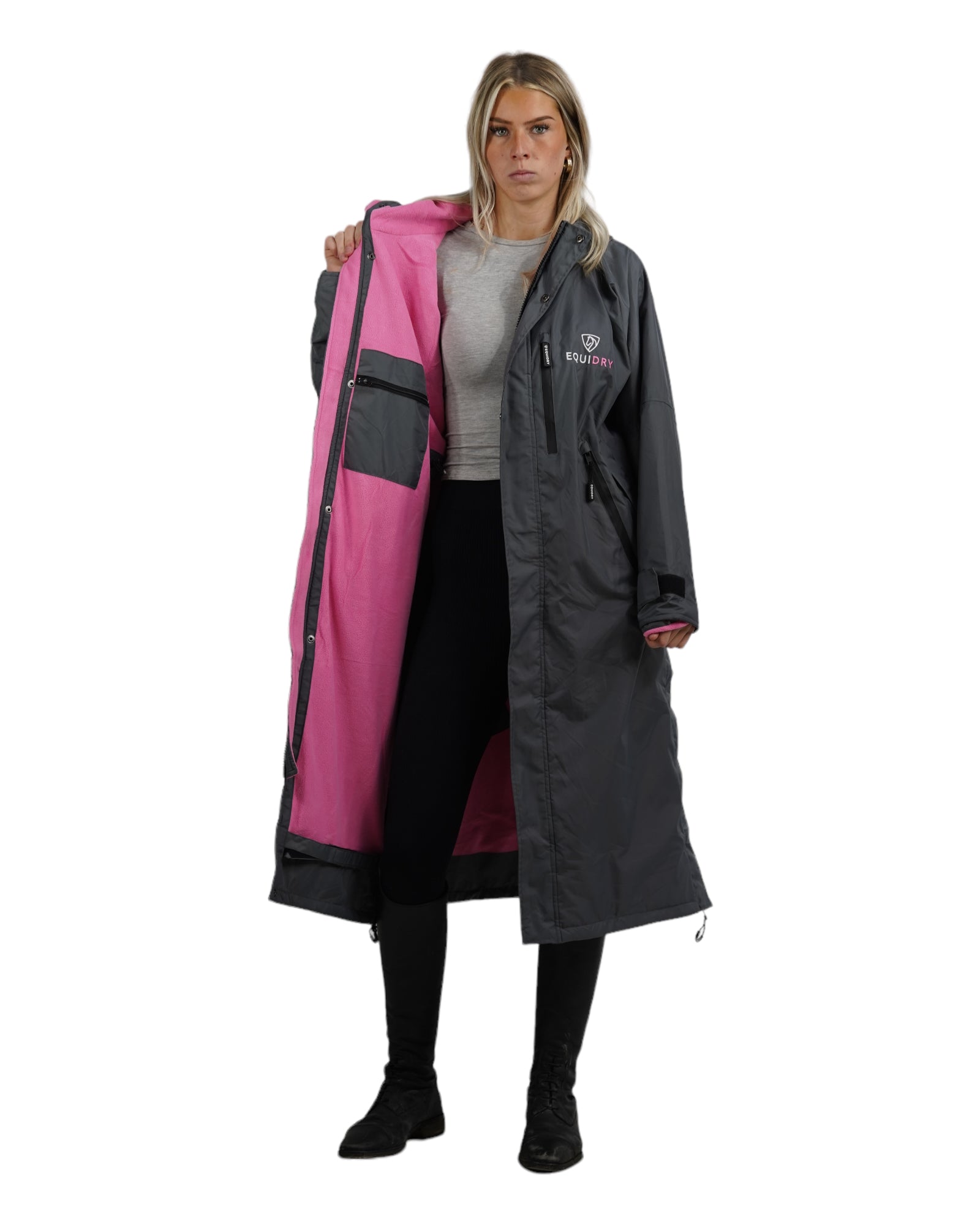 Evolution Women's Thin Fleece Hoodie with Fixed Hood - Charcoal/Penelope Pink | Cozy Winter Wear for Casual Outings & Outdoor Activities