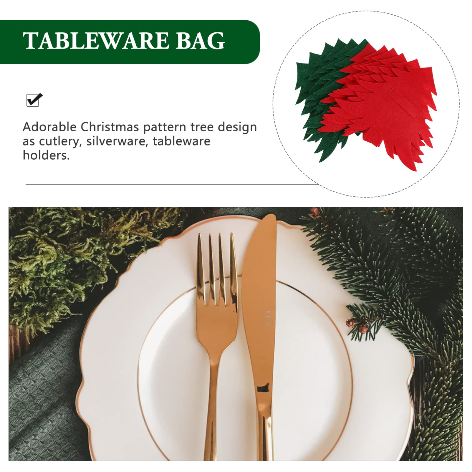Amosfun 12-Piece Christmas Tableware Set - Knife & Fork Holders, Silverware Pouch with Christmas Tree Design - Holiday Party Supplies, Table Decorations & Centerpieces for Xmas Dinner, Family Gatherings & Festive Celebrations