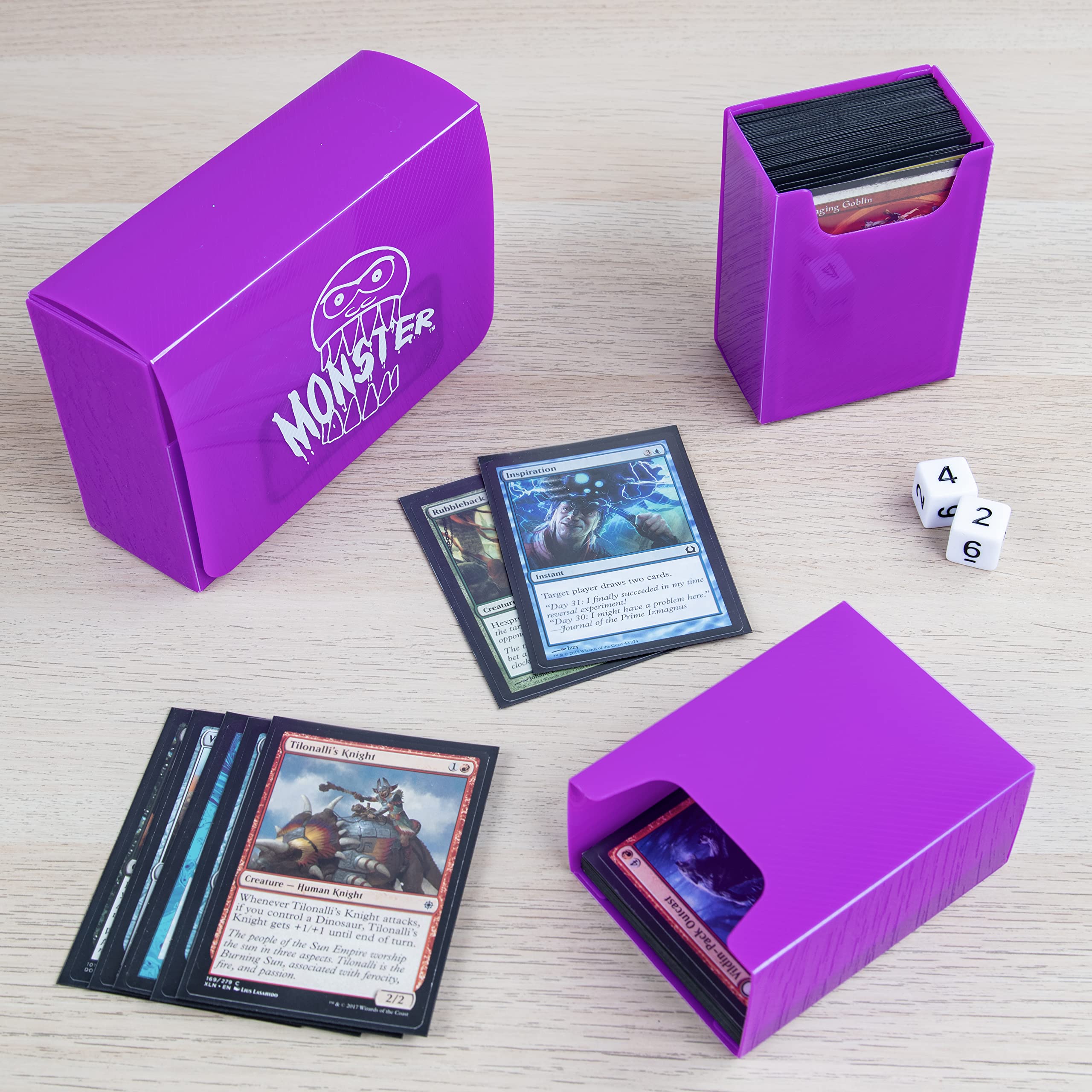 Monster Protectors Magnetic Double Deck Box - Purple, Holds 150 TCG Cards, Self-Locking Closure, Compatible with Standard & Small Size Trading Cards, Removable Design - Perfect for MTG, Pokemon, and Yu-Gi-Oh Card Storage & Organization