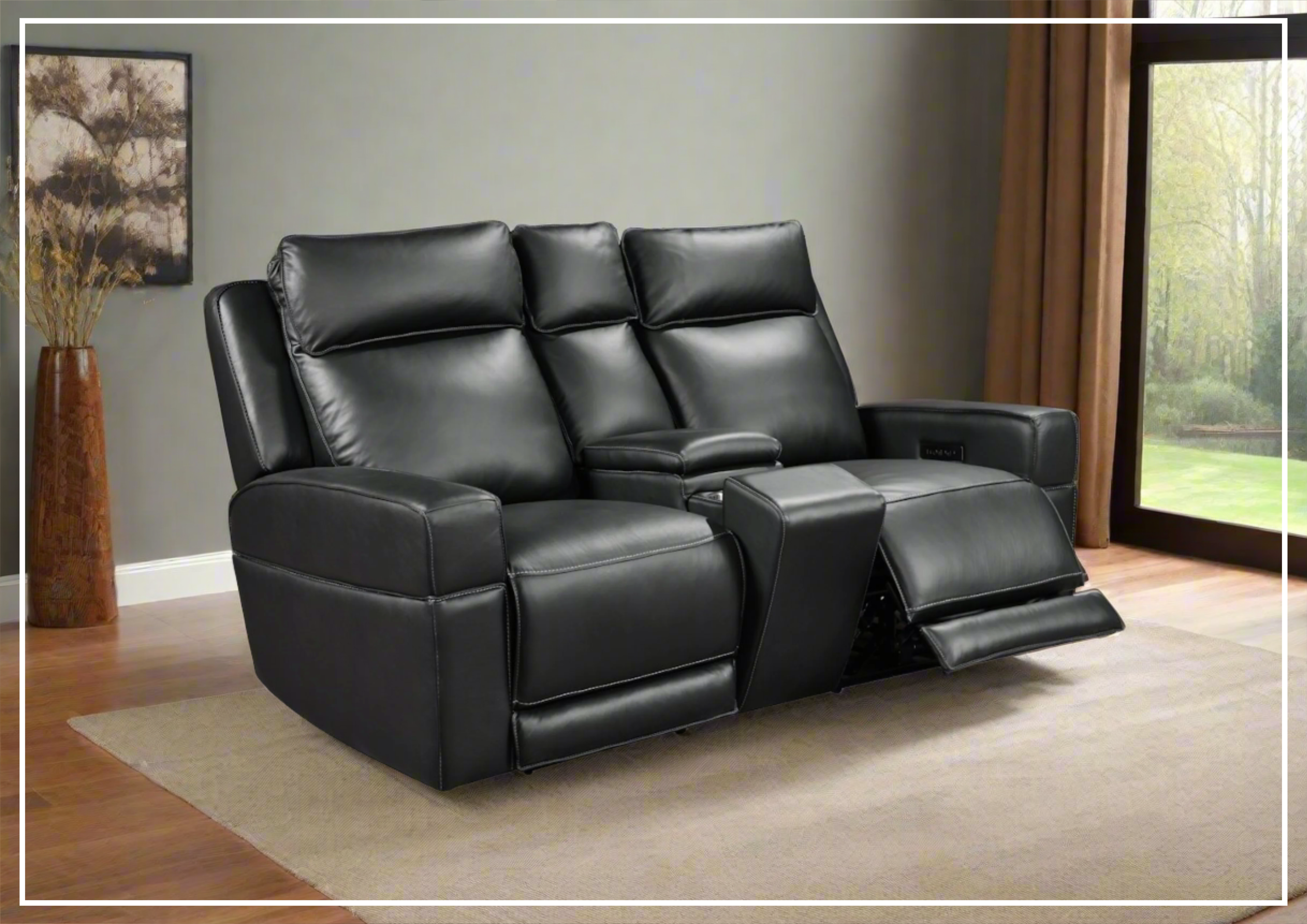Gio Italia Home Vault Power Reclining Leather Loveseat in Black - Modern Electric Recliner Sofa for Living Room, Home Theater & Small Spaces