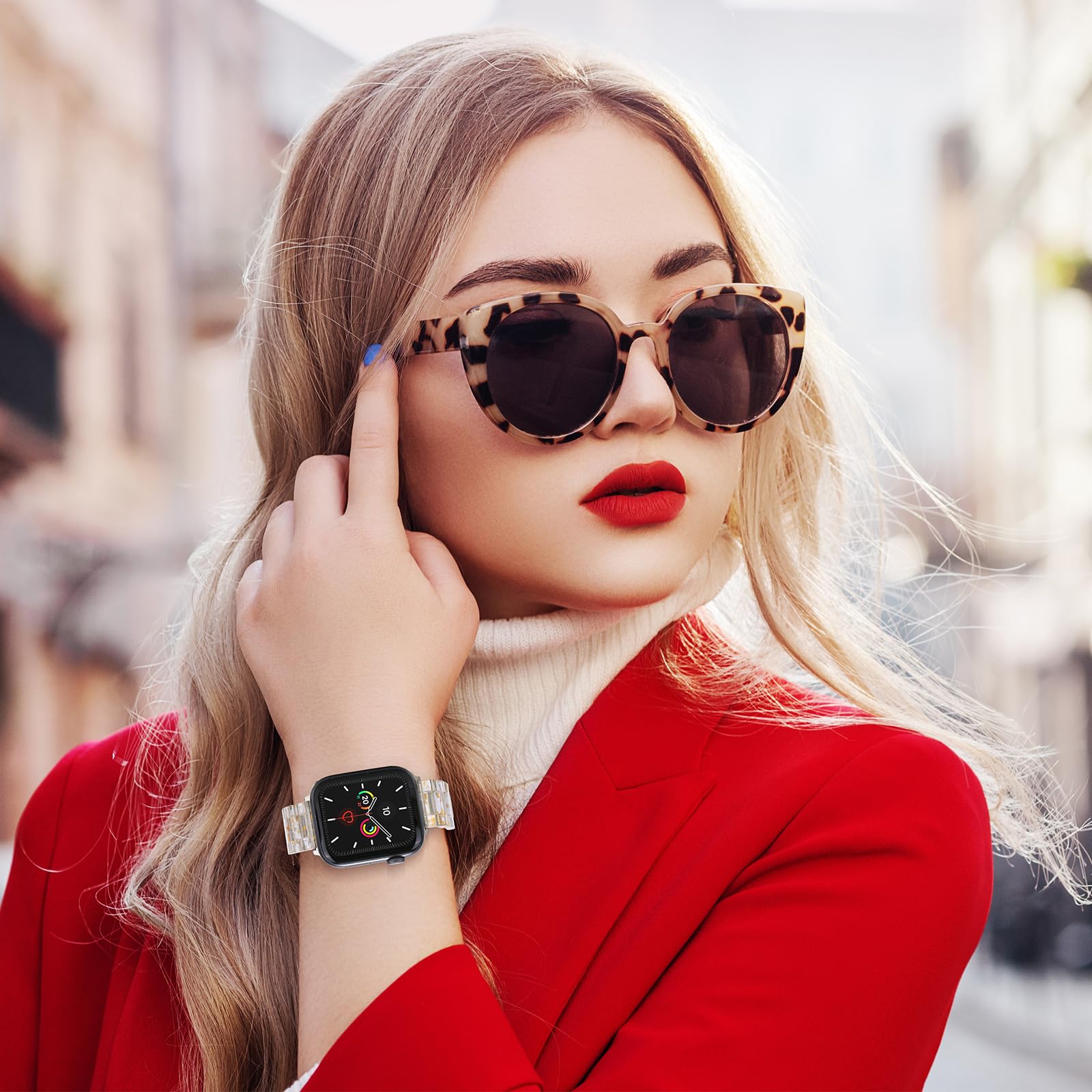 MAIRUI Resin Watch Band Compatible with Apple Watch Series 9/8/7/6/SE/5/4/3/2/1/Ultra/Ultra 2 - Slim Strap Bracelet for Women & Men (49mm/45mm/44mm/42mm, Transparent Gold-Glint) | Perfect for Workouts, Daily Wear & Fashion Accessories