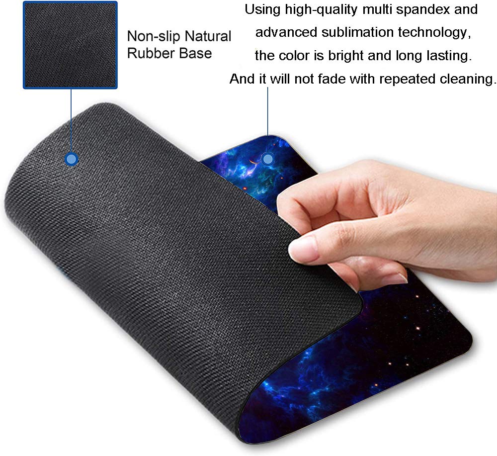 Galaxy Starry Night Mouse Pad with Red & Blue Nebula Design - Non-Slip Rubber Base, Waterproof Computer Mouse Mat for Office, Gaming & Home Use - Perfect for Men, Women & Kids (9.5
