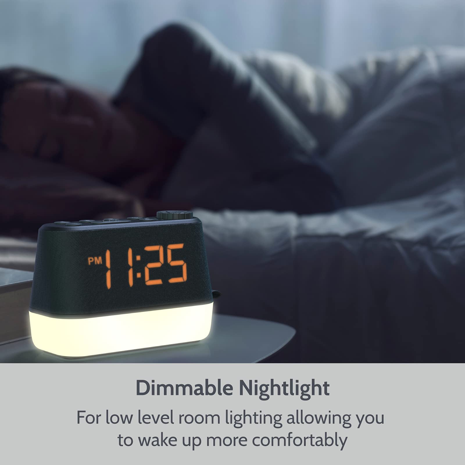 Digital Alarm Clock with FM Radio, Night Light & USB Charging Port - Dual Alarm, Dimmable LED Display, Relaxation Sounds for Better Sleep - Perfect Bedside Clock for Bedroom, Office or Travel (Battery Backup & Mains Powered)