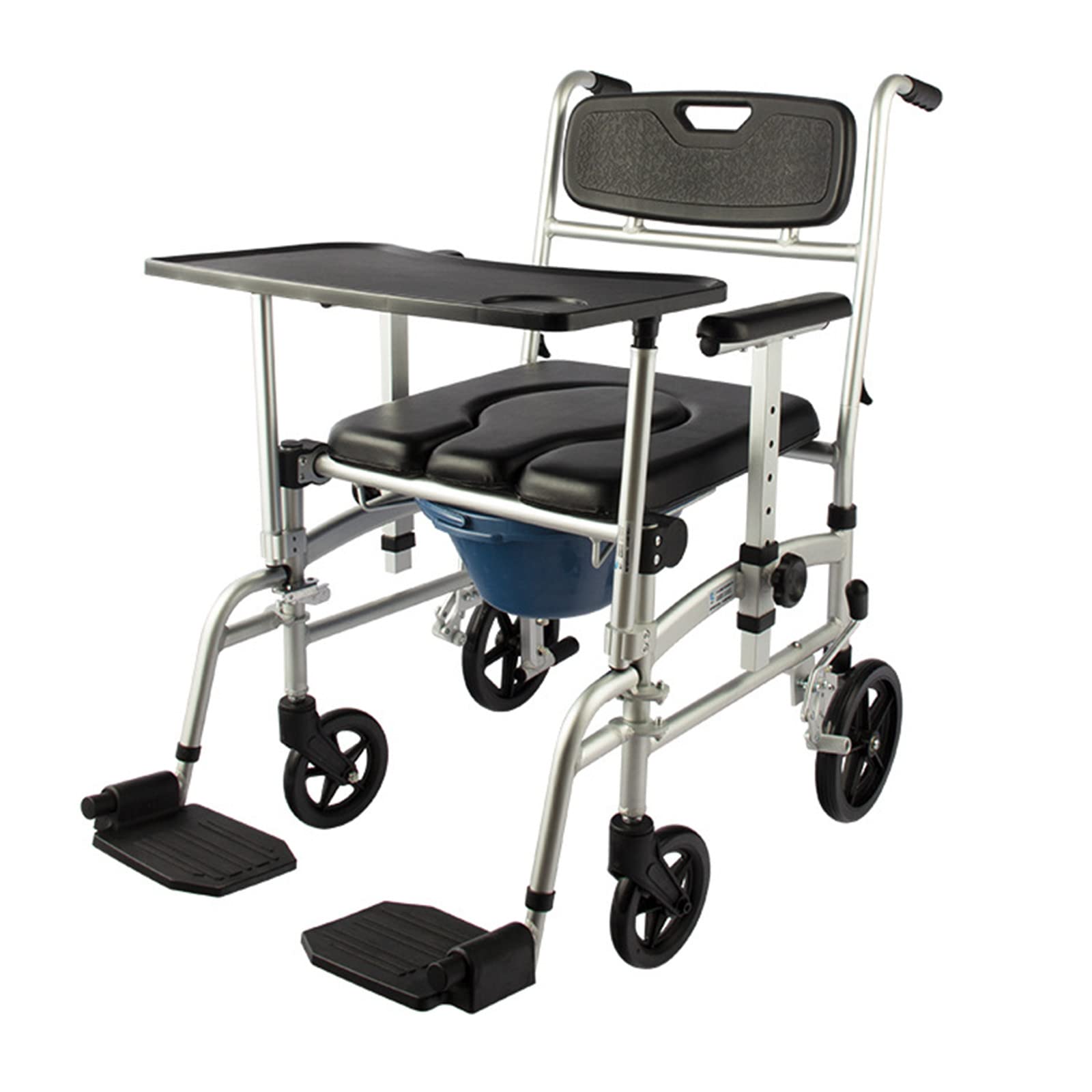 4 in 1 Adjustable Height Bedside Commode Wheelchair with Padded Seat & Detachable Bucket - Portable Toilet Shower Chair for Elderly & Disabled - Ideal for Home Care, Hospital Use & Bathroom Safety (B-Style)