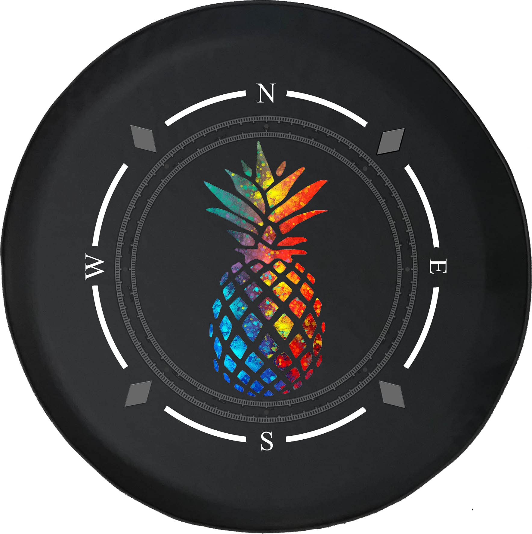 Premium American Spare Tire Cover with Compass & Pineapple Design - Universal Fit for SUV, Trailer, RV & Most Vehicles - Durable & Weatherproof Wheel Accessory for Outdoor Adventures & Road Trips