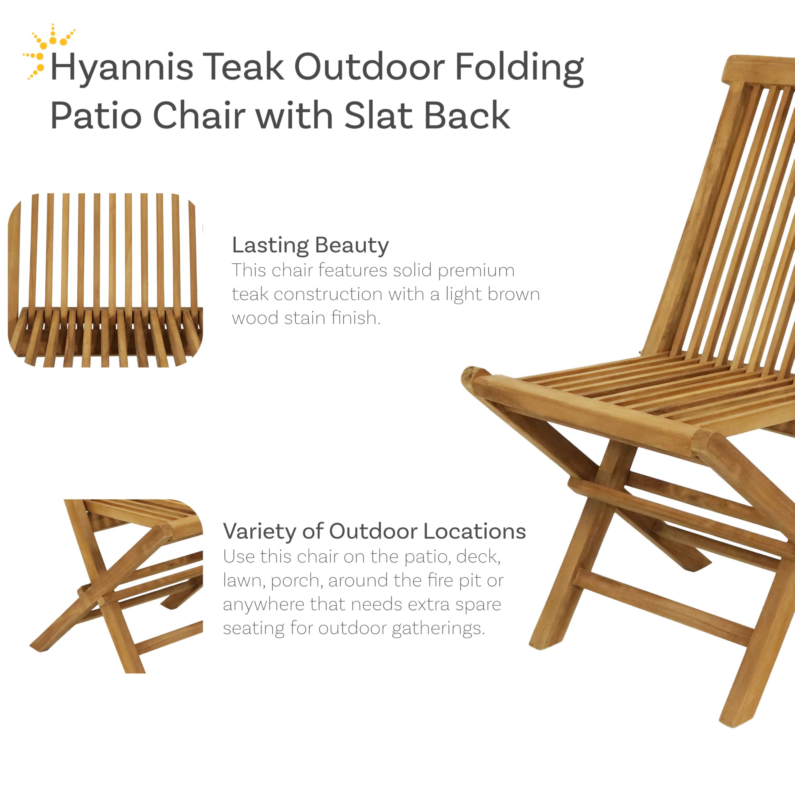 Sunnydaze Hyannis Solid Teak Outdoor Folding Dining Chairs - Light Wood Stain Finish - Set of 1 - Weather-Resistant Patio Furniture for Garden, Poolside & Backyard Dining